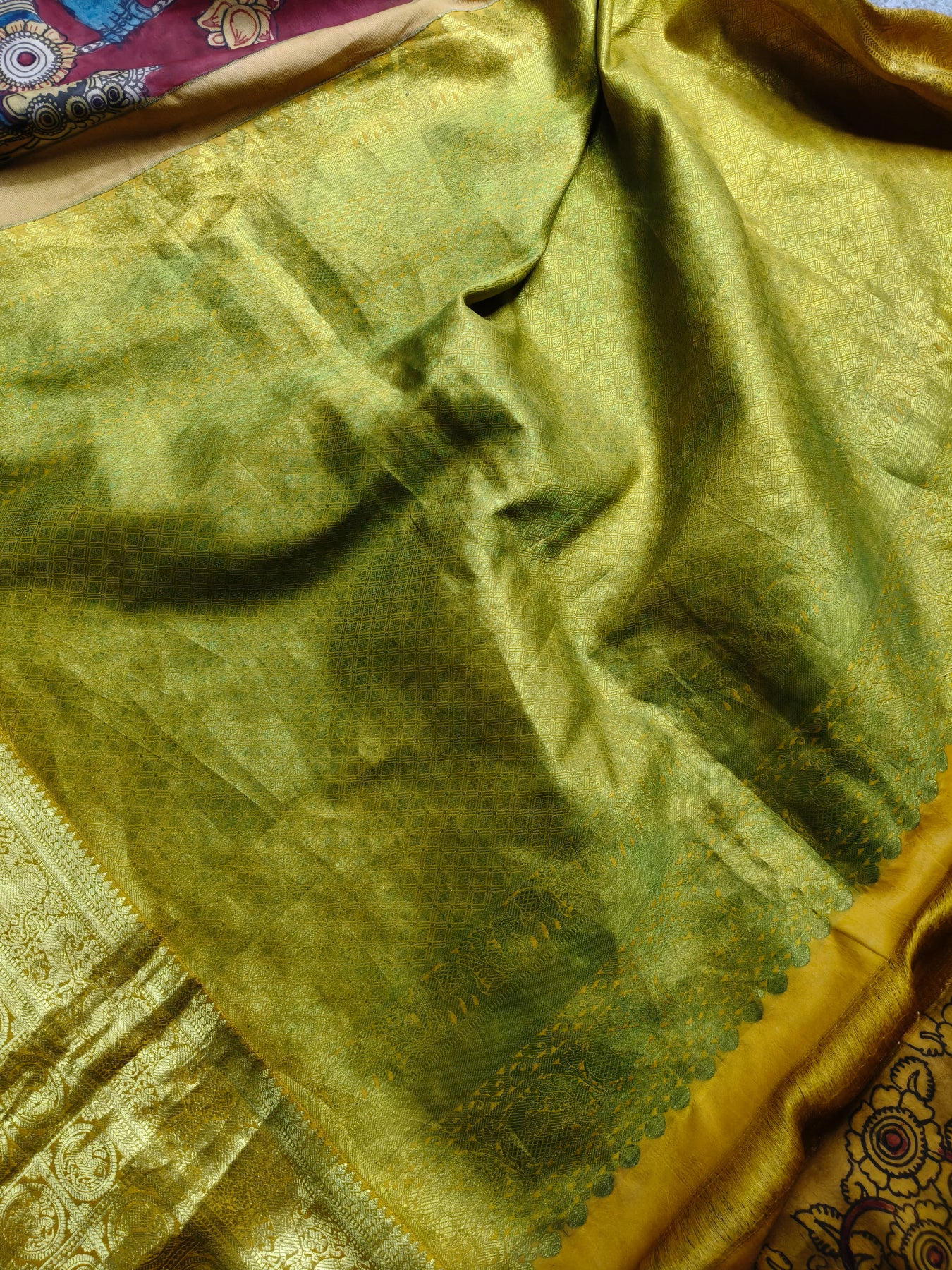GREY KANCHI PATTU SILK PURE HANDLOOM KALAMKARI SAREE