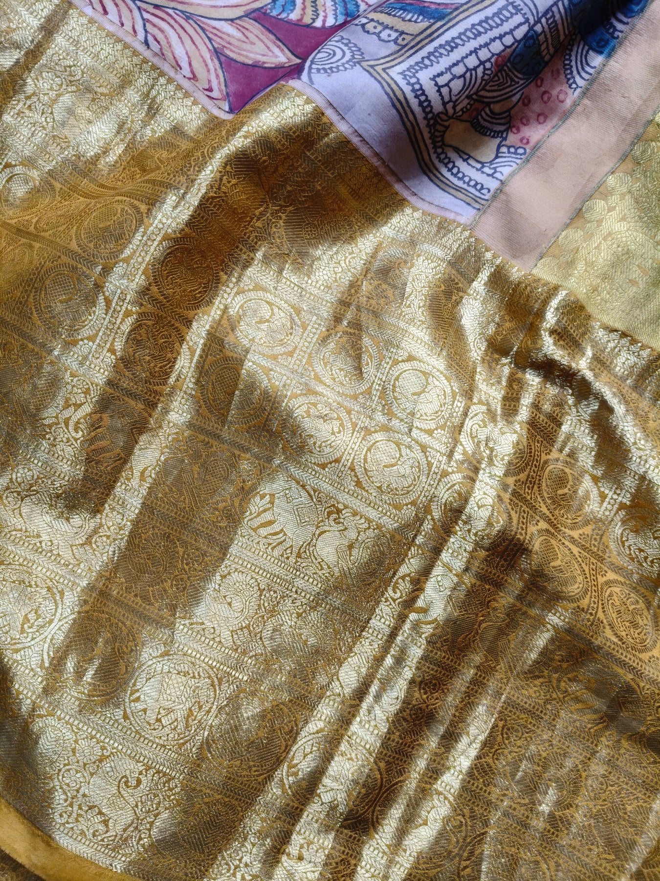GREY KANCHI PATTU SILK PURE HANDLOOM KALAMKARI SAREE