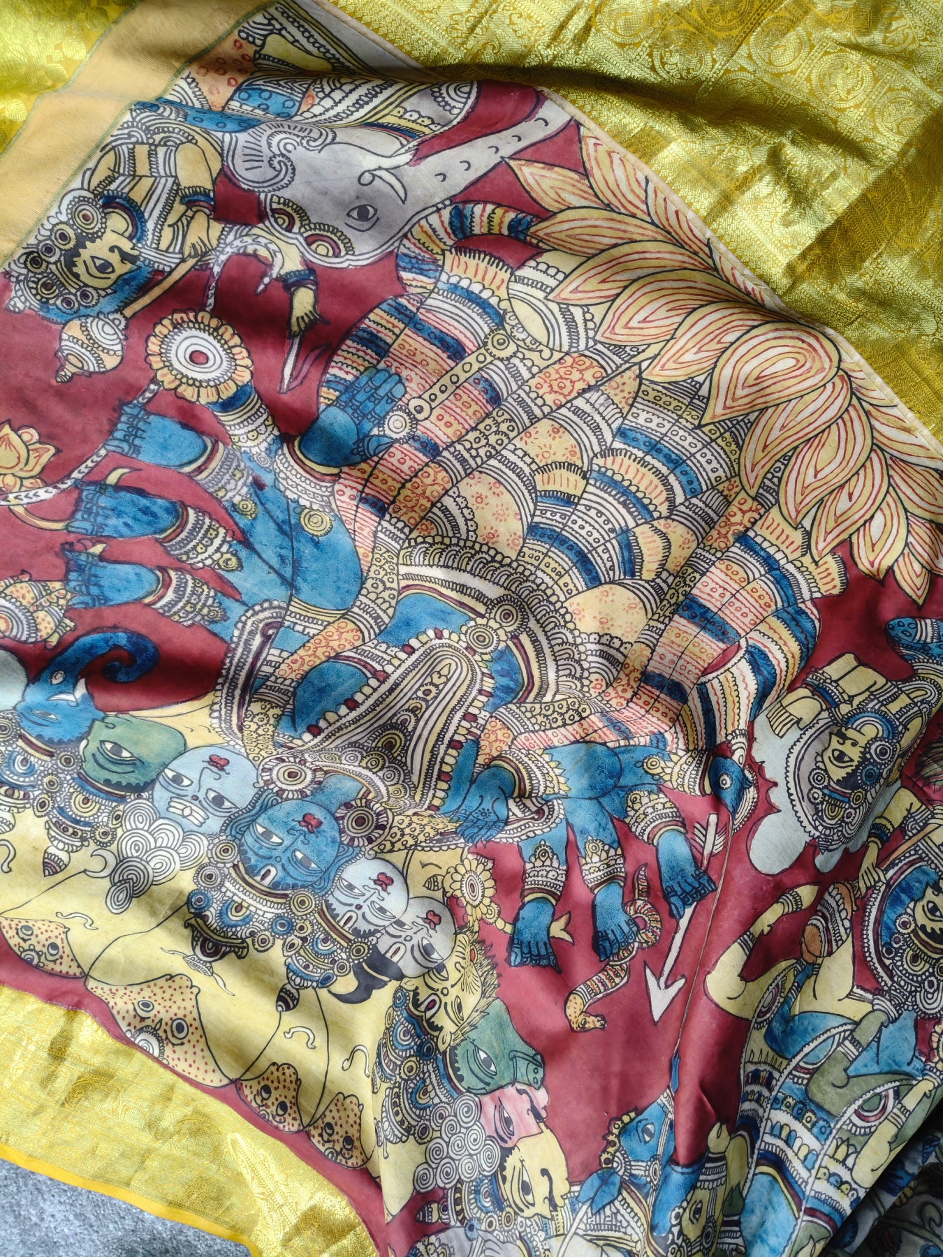GREY KANCHI PATTU SILK PURE HANDLOOM KALAMKARI SAREE