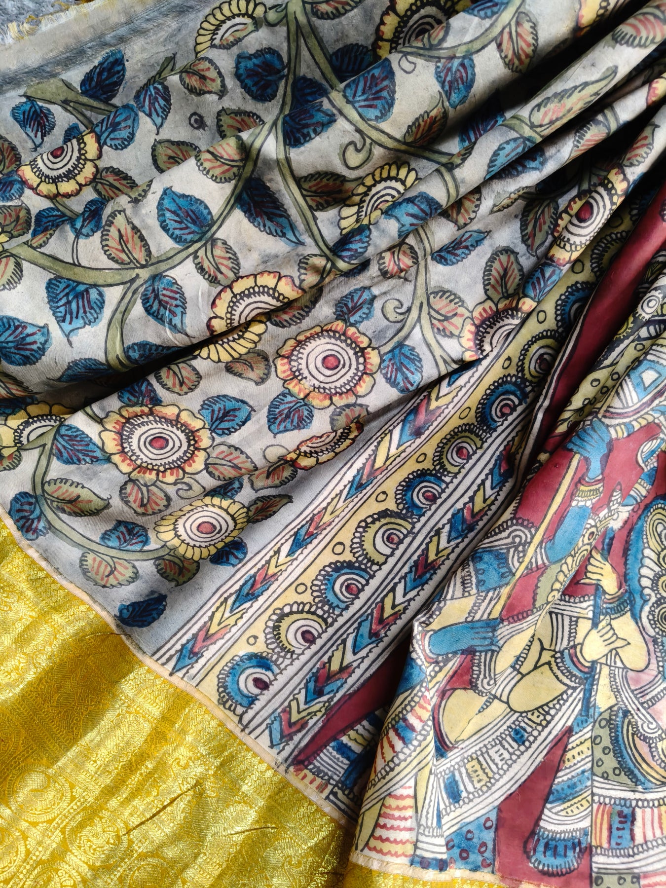 GREY KANCHI PATTU SILK PURE HANDLOOM KALAMKARI SAREE