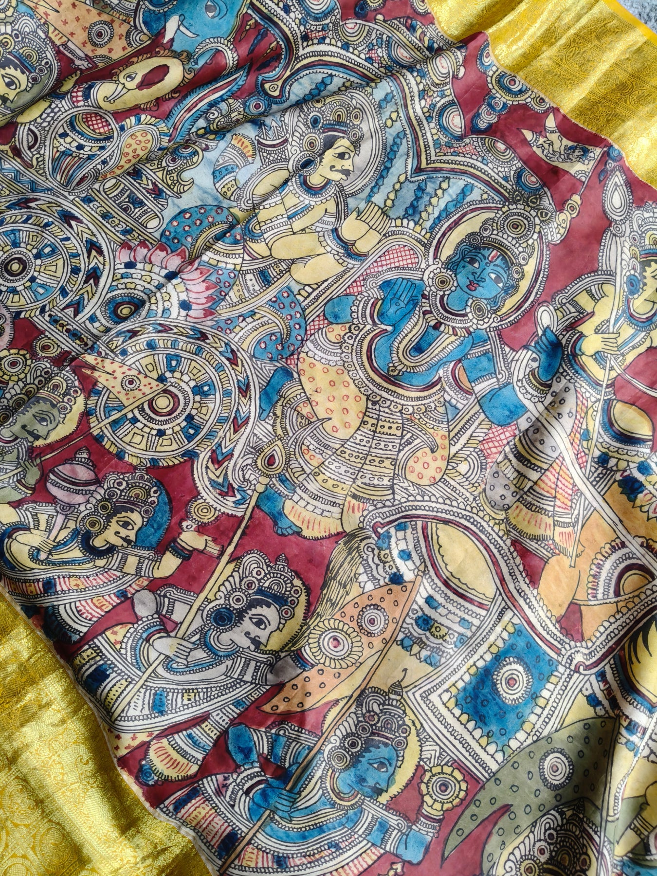 GREY KANCHI PATTU SILK PURE HANDLOOM KALAMKARI SAREE
