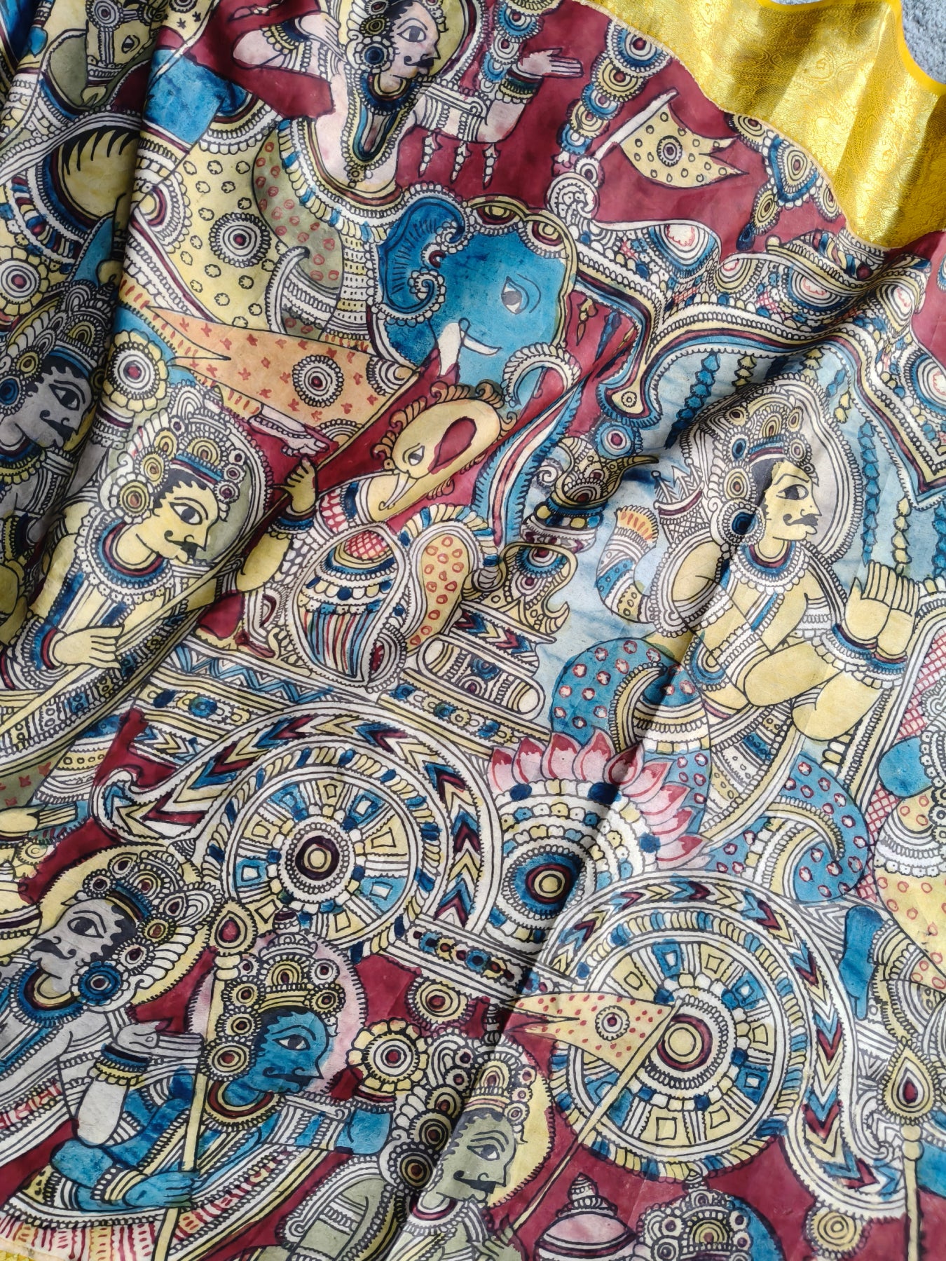 GREY KANCHI PATTU SILK PURE HANDLOOM KALAMKARI SAREE