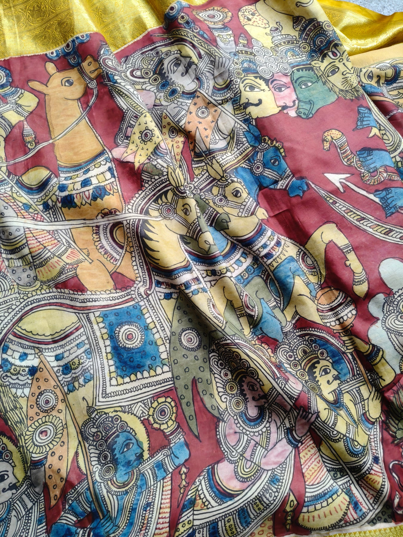 GREY KANCHI PATTU SILK PURE HANDLOOM KALAMKARI SAREE