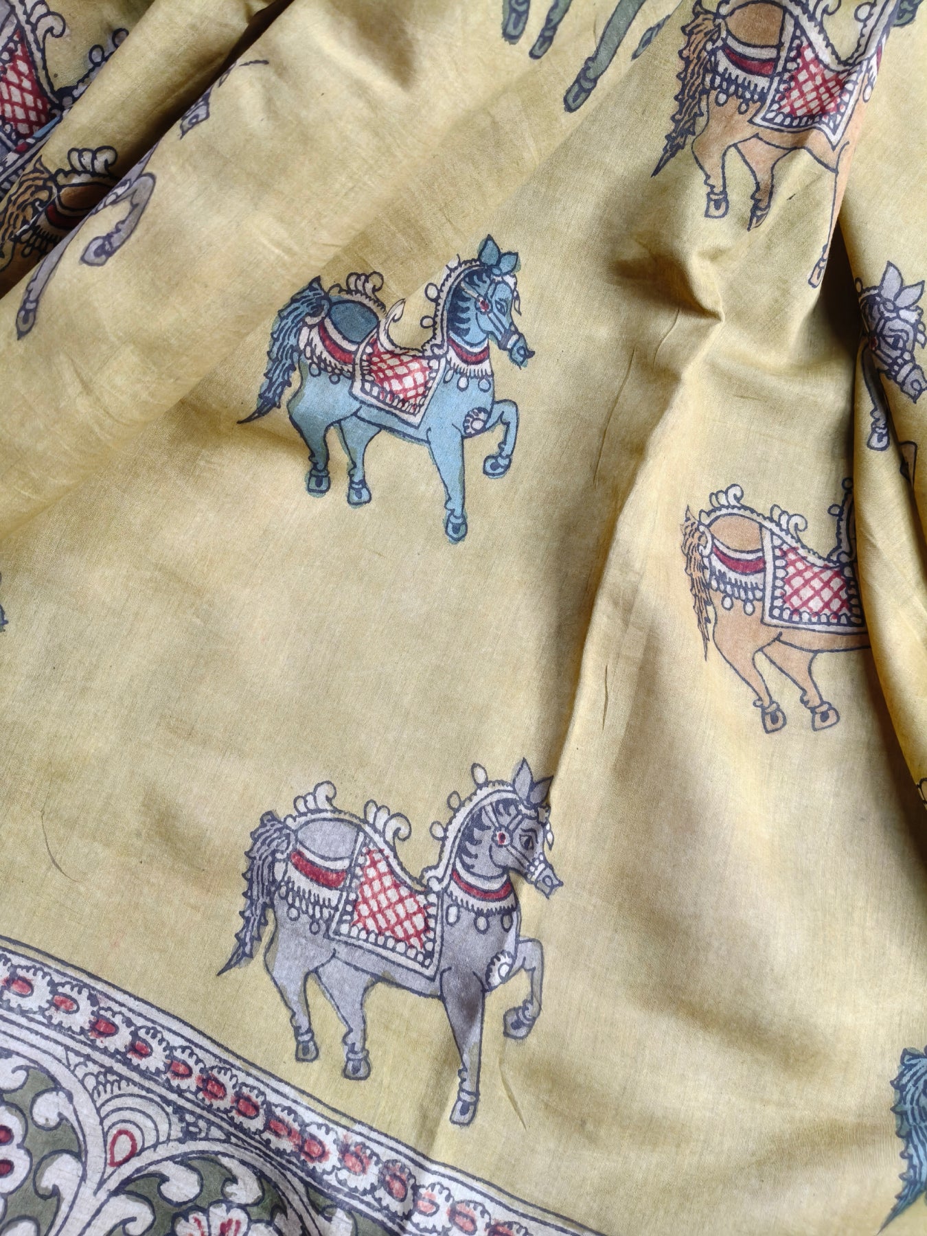 YELLOW CHANDERI SILK PURE HANDLOOM KALAMKARI SAREE