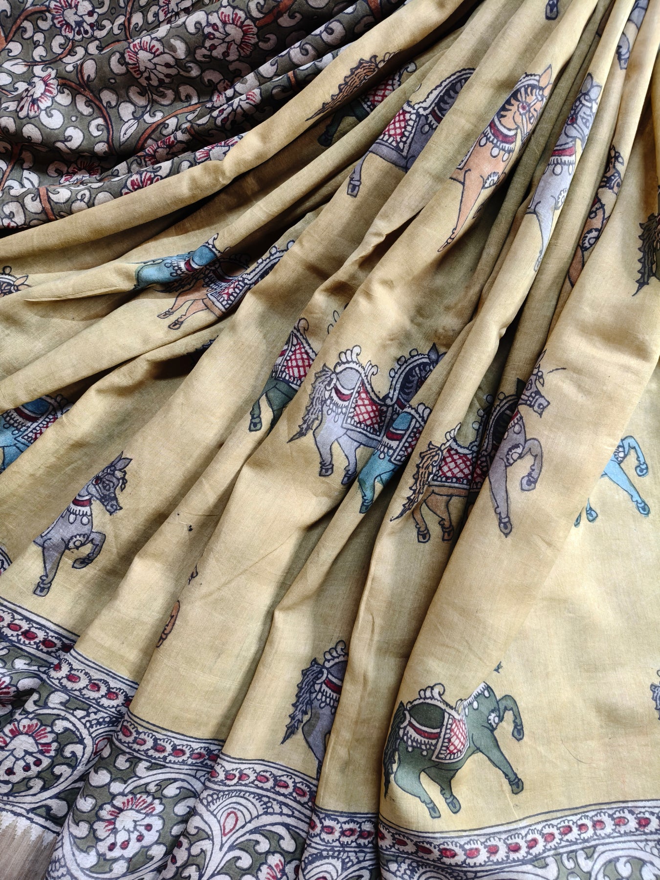 YELLOW CHANDERI SILK PURE HANDLOOM KALAMKARI SAREE