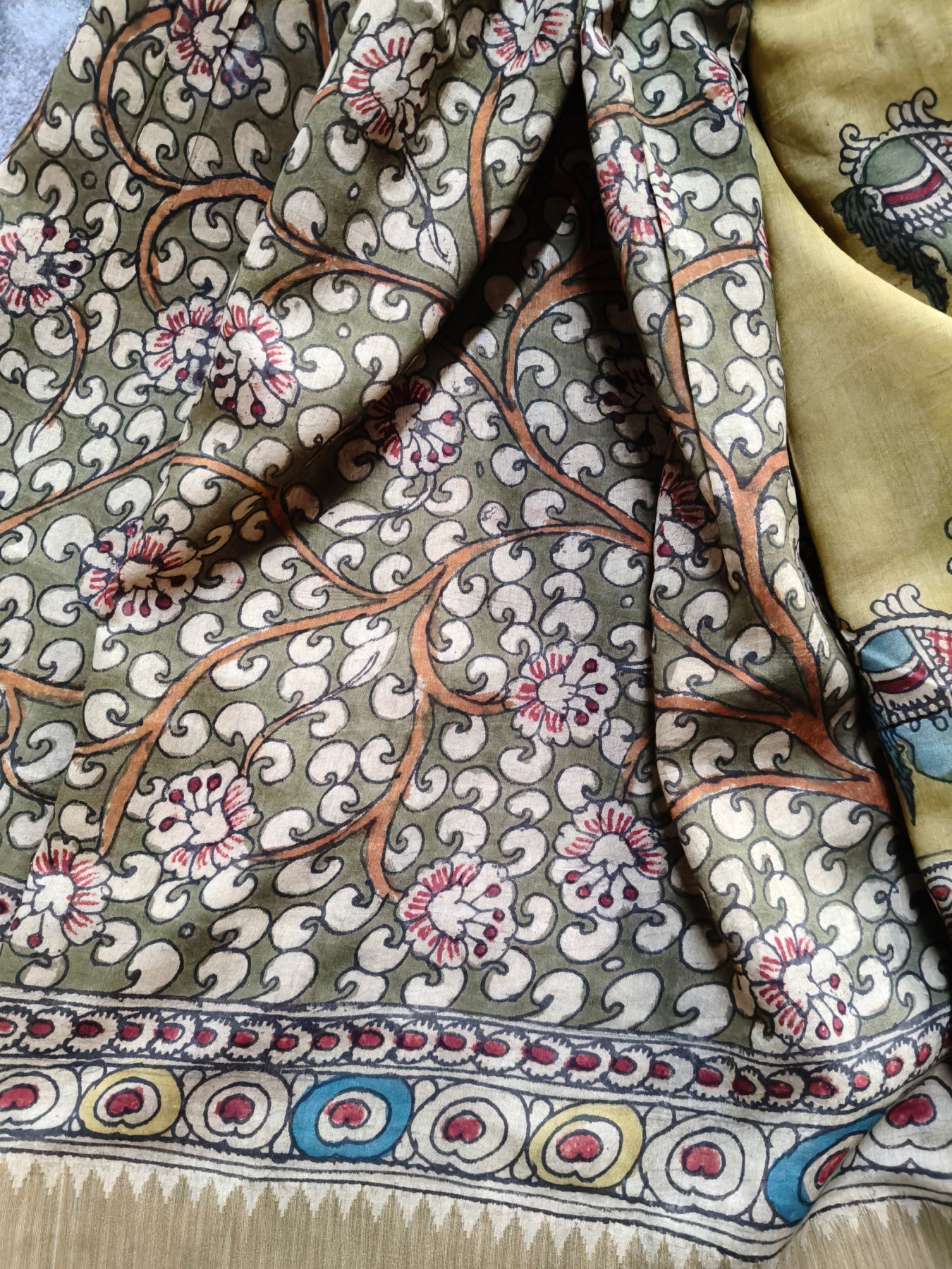 YELLOW CHANDERI SILK PURE HANDLOOM KALAMKARI SAREE