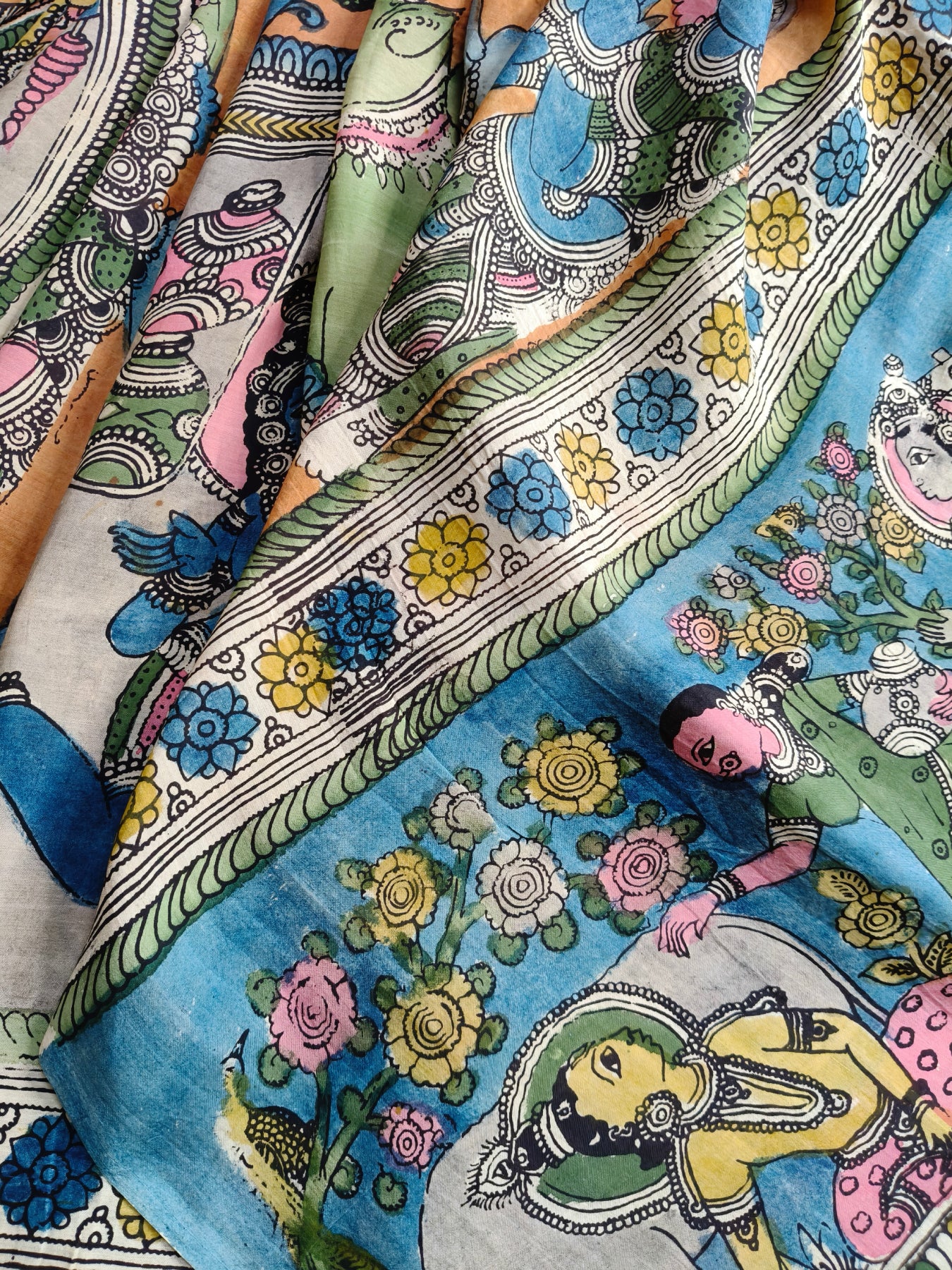 ORANGE SICO PURE HANDLOOM KALAMKARI SAREE