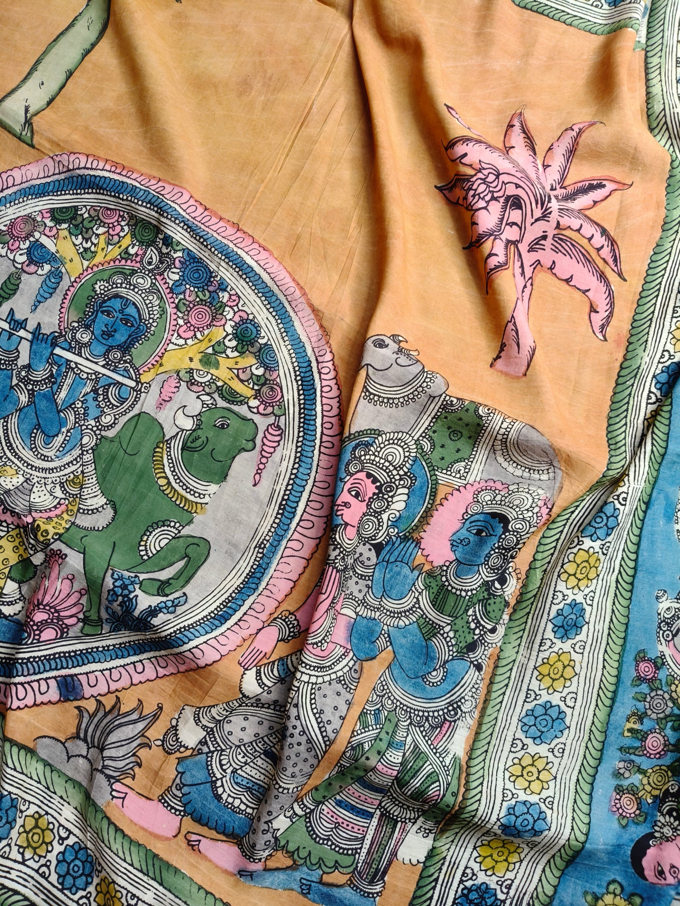 ORANGE SICO PURE HANDLOOM KALAMKARI SAREE