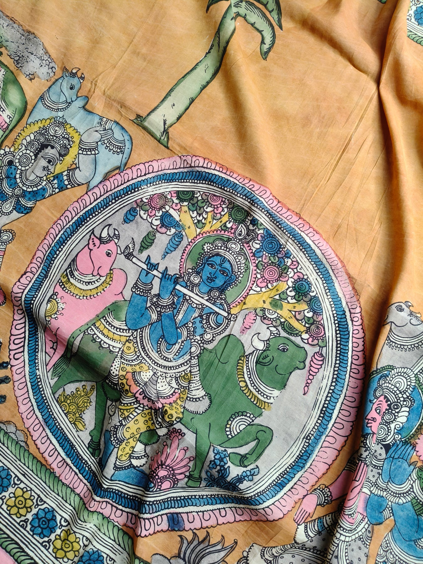 ORANGE SICO PURE HANDLOOM KALAMKARI SAREE