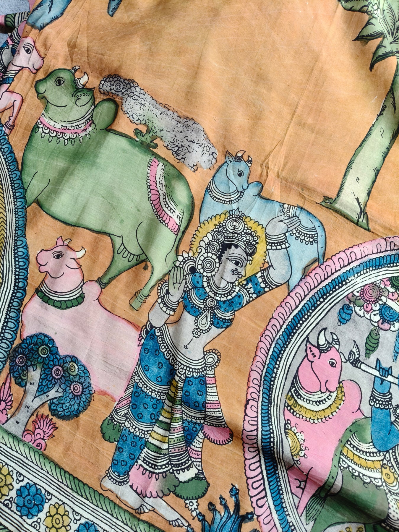ORANGE SICO PURE HANDLOOM KALAMKARI SAREE
