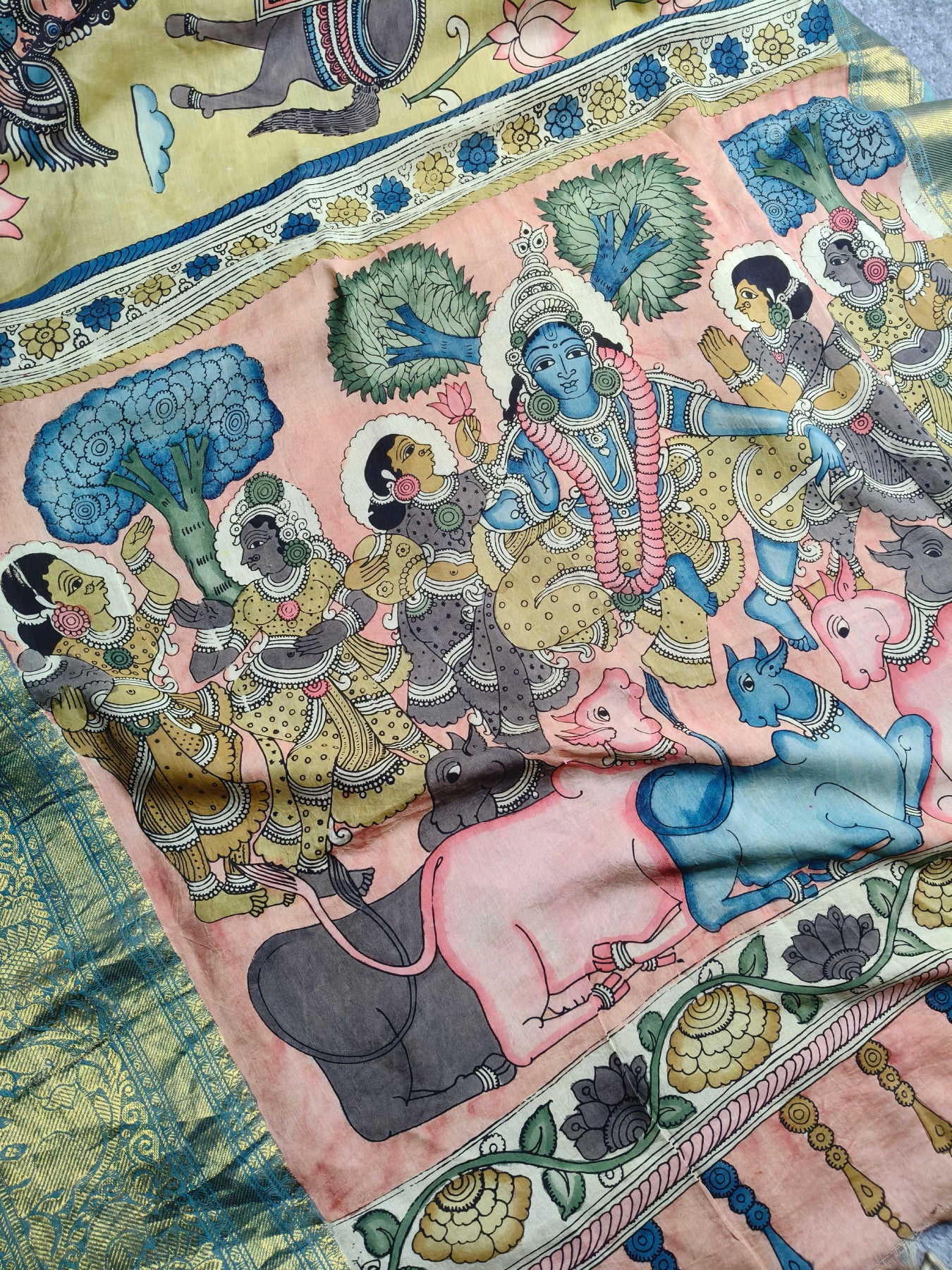 YELLOW CHANNAURI SILK PURE HANDLOOM KALAMKARI SAREE