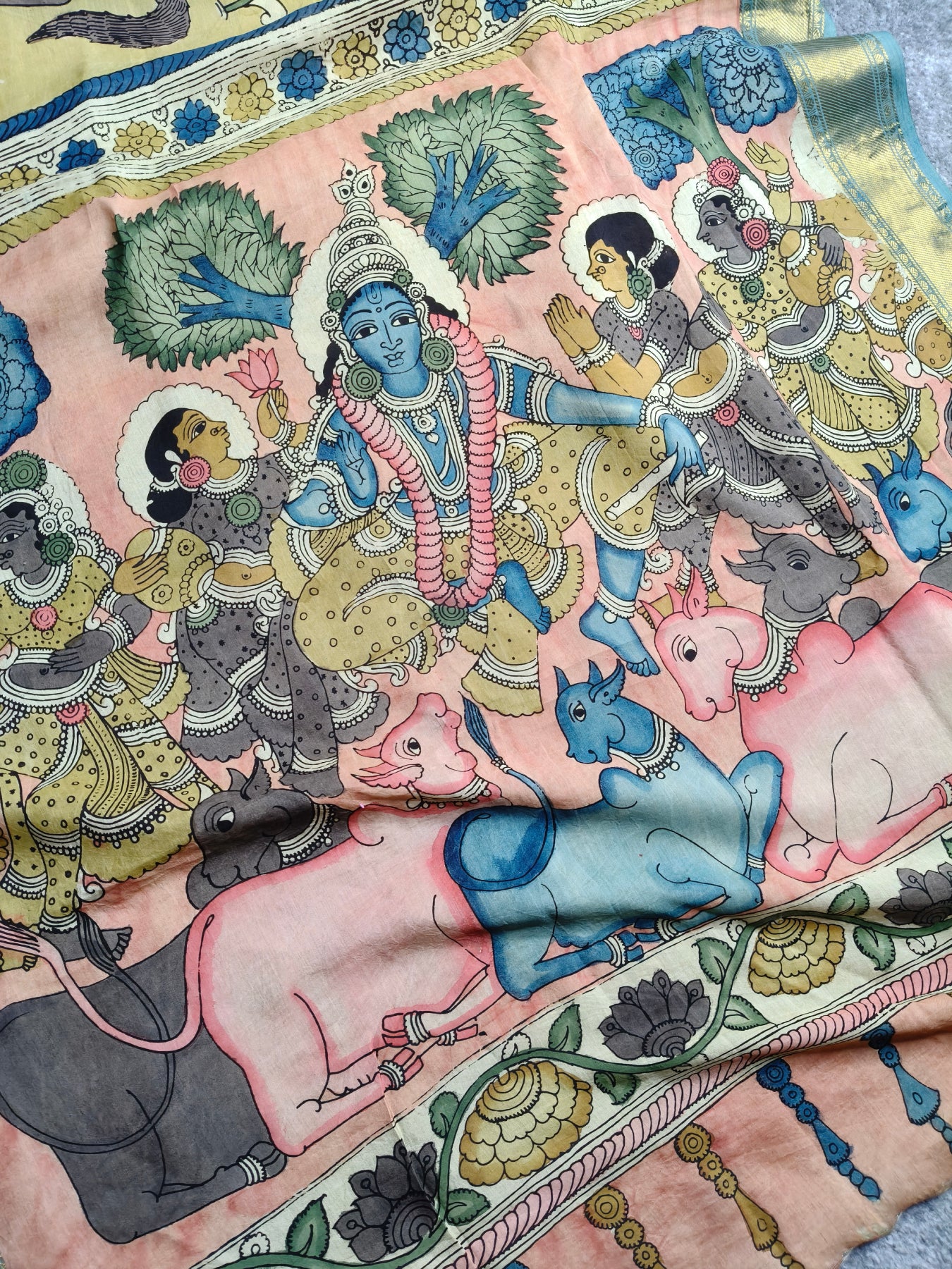 YELLOW CHANNAURI SILK PURE HANDLOOM KALAMKARI SAREE
