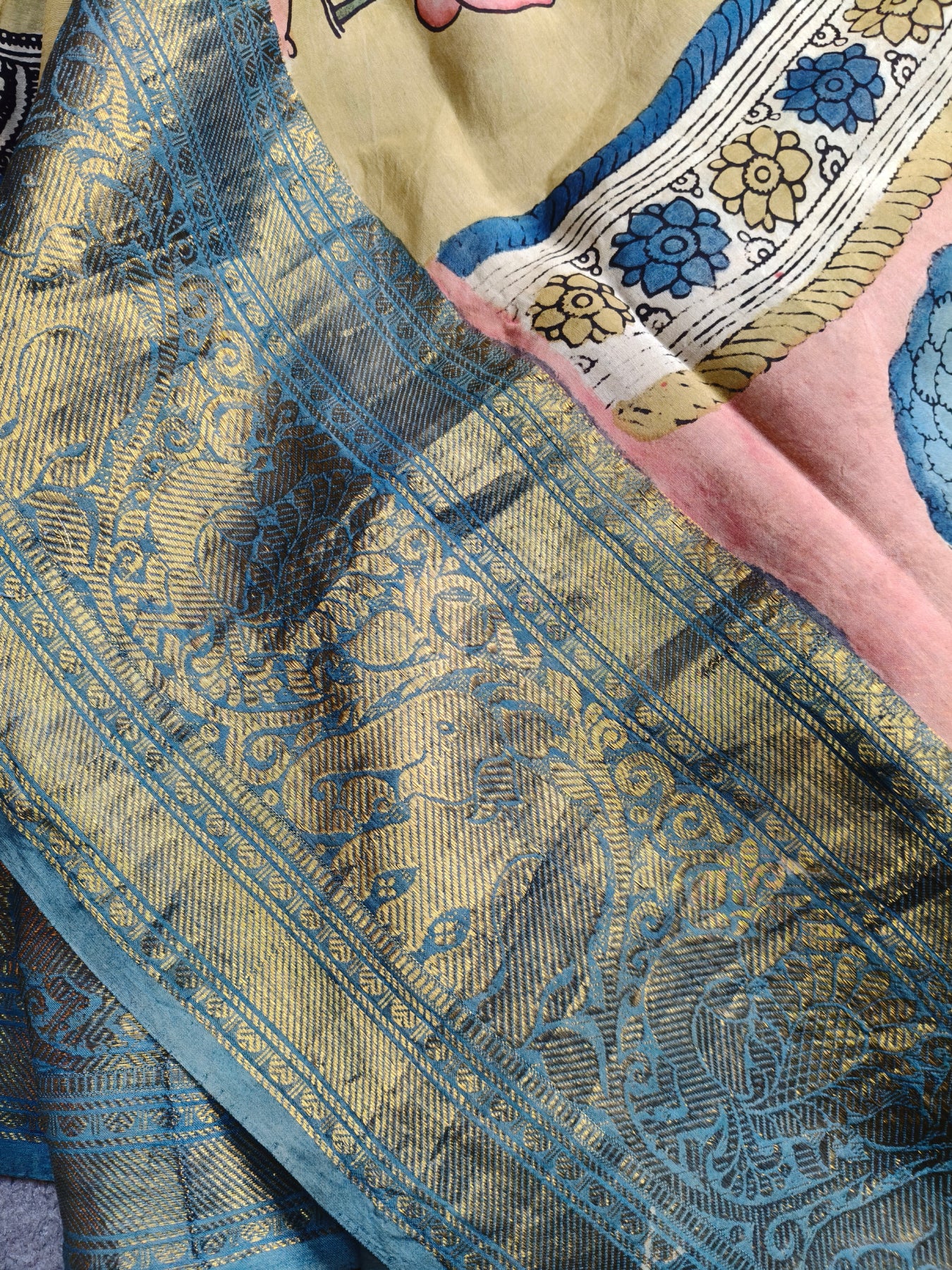 YELLOW CHANNAURI SILK PURE HANDLOOM KALAMKARI SAREE