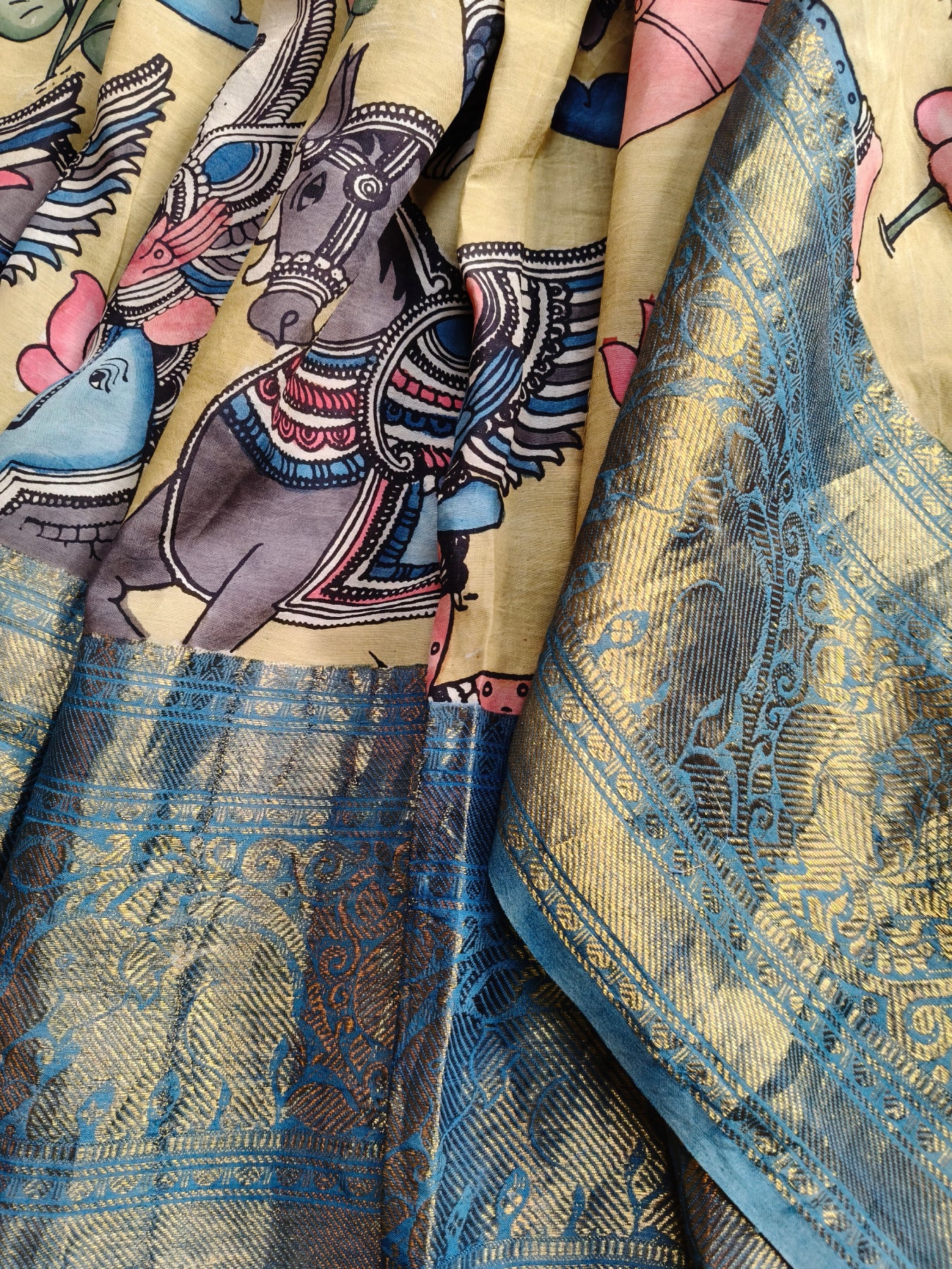YELLOW CHANNAURI SILK PURE HANDLOOM KALAMKARI SAREE