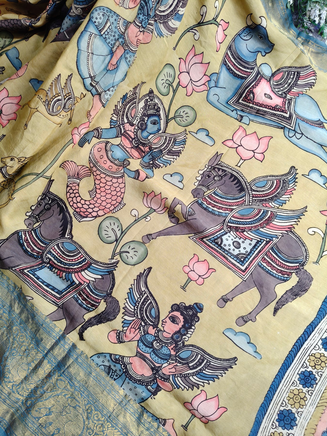 YELLOW CHANNAURI SILK PURE HANDLOOM KALAMKARI SAREE