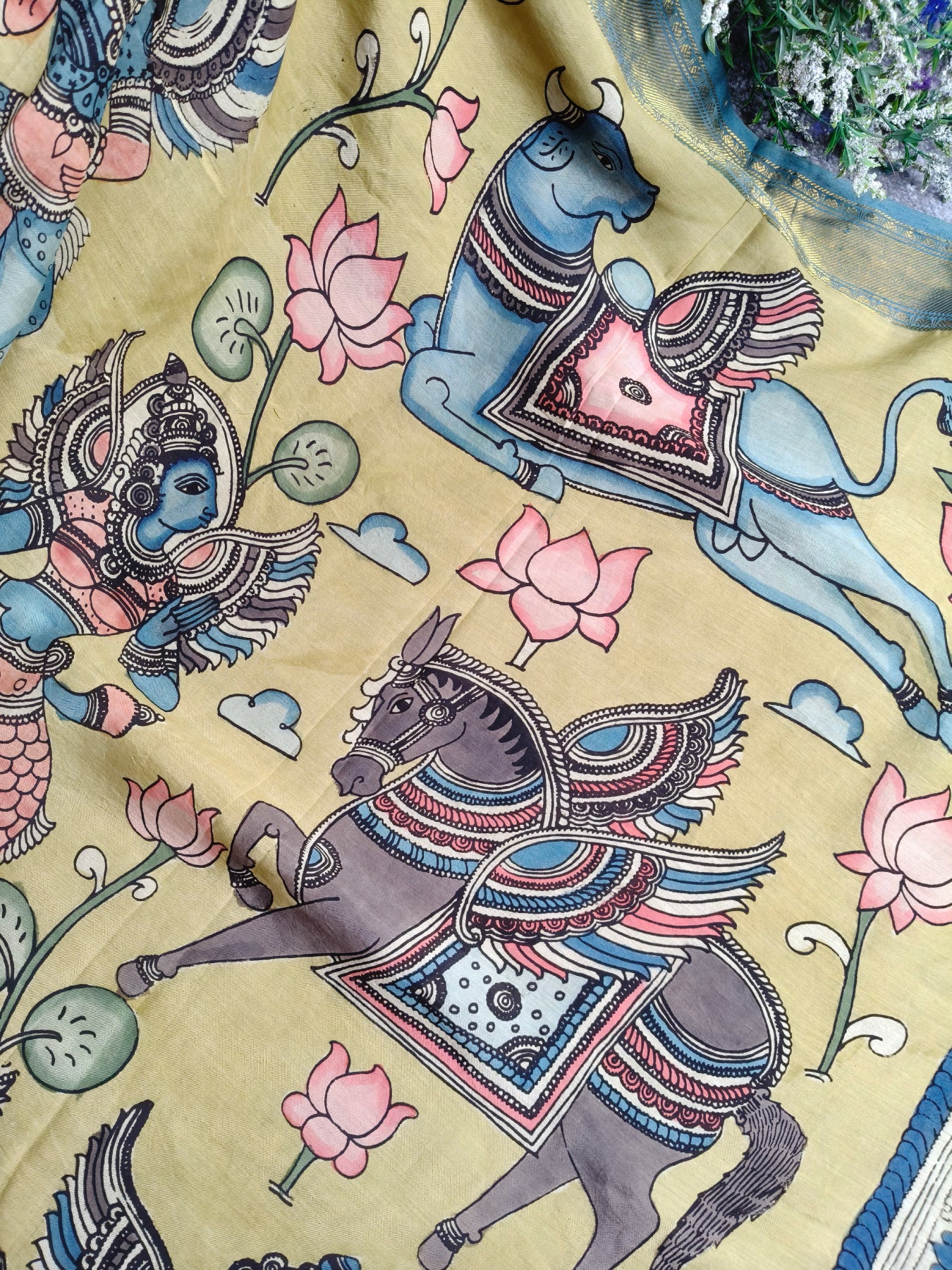 YELLOW CHANNAURI SILK PURE HANDLOOM KALAMKARI SAREE