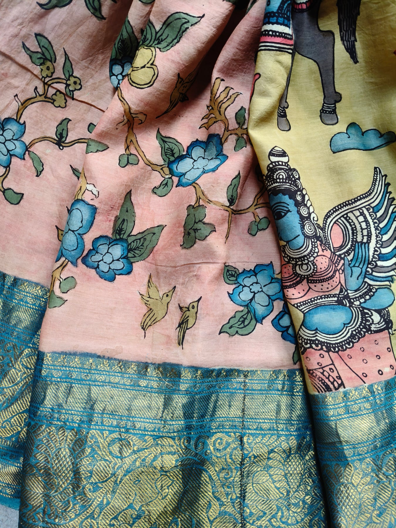 YELLOW CHANNAURI SILK PURE HANDLOOM KALAMKARI SAREE