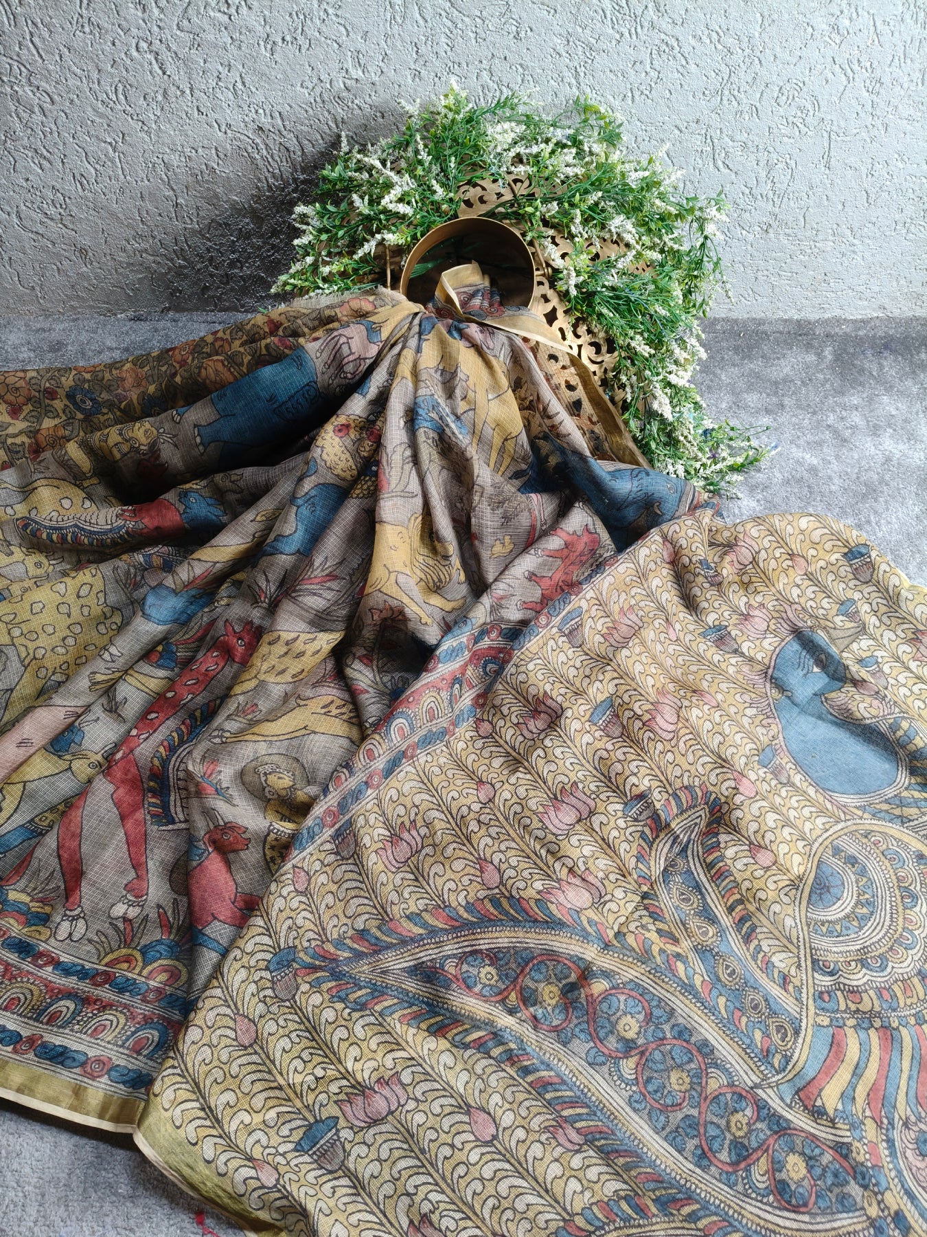 GREY KOTA SILK PURE HANDLOOM KALAMKARI SAREE