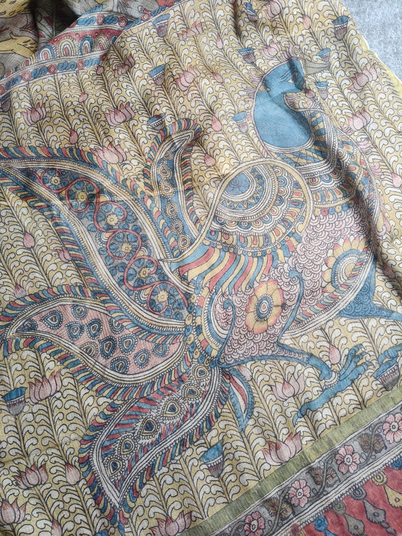 GREY KOTA SILK PURE HANDLOOM KALAMKARI SAREE
