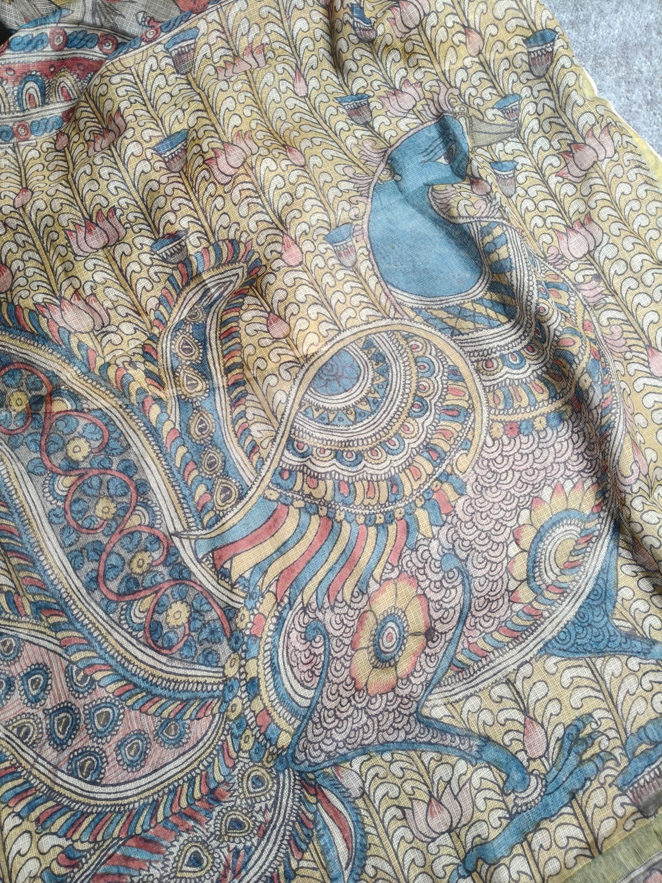 GREY KOTA SILK PURE HANDLOOM KALAMKARI SAREE