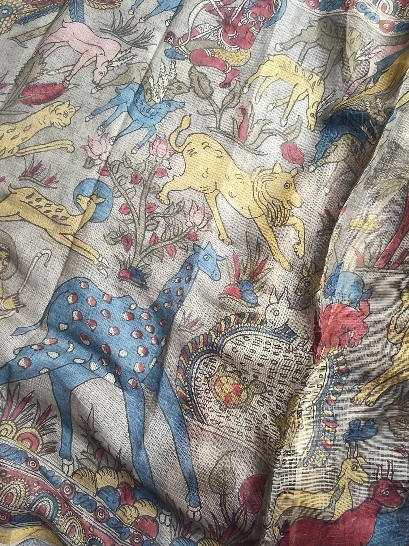 GREY KOTA SILK PURE HANDLOOM KALAMKARI SAREE
