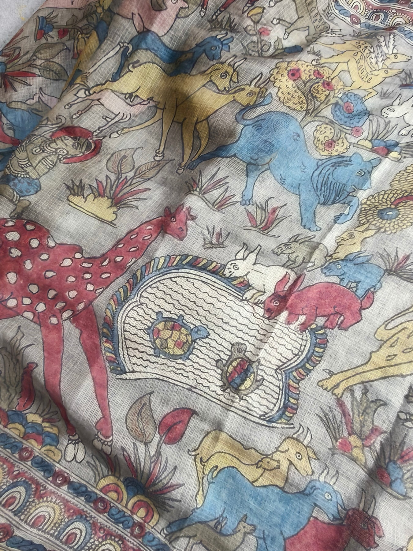 GREY KOTA SILK PURE HANDLOOM KALAMKARI SAREE