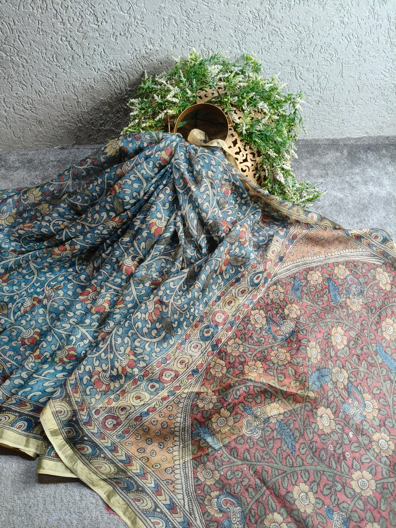 BLUE KOTA SILK PURE HANDLOOM KALAMKARI SAREE