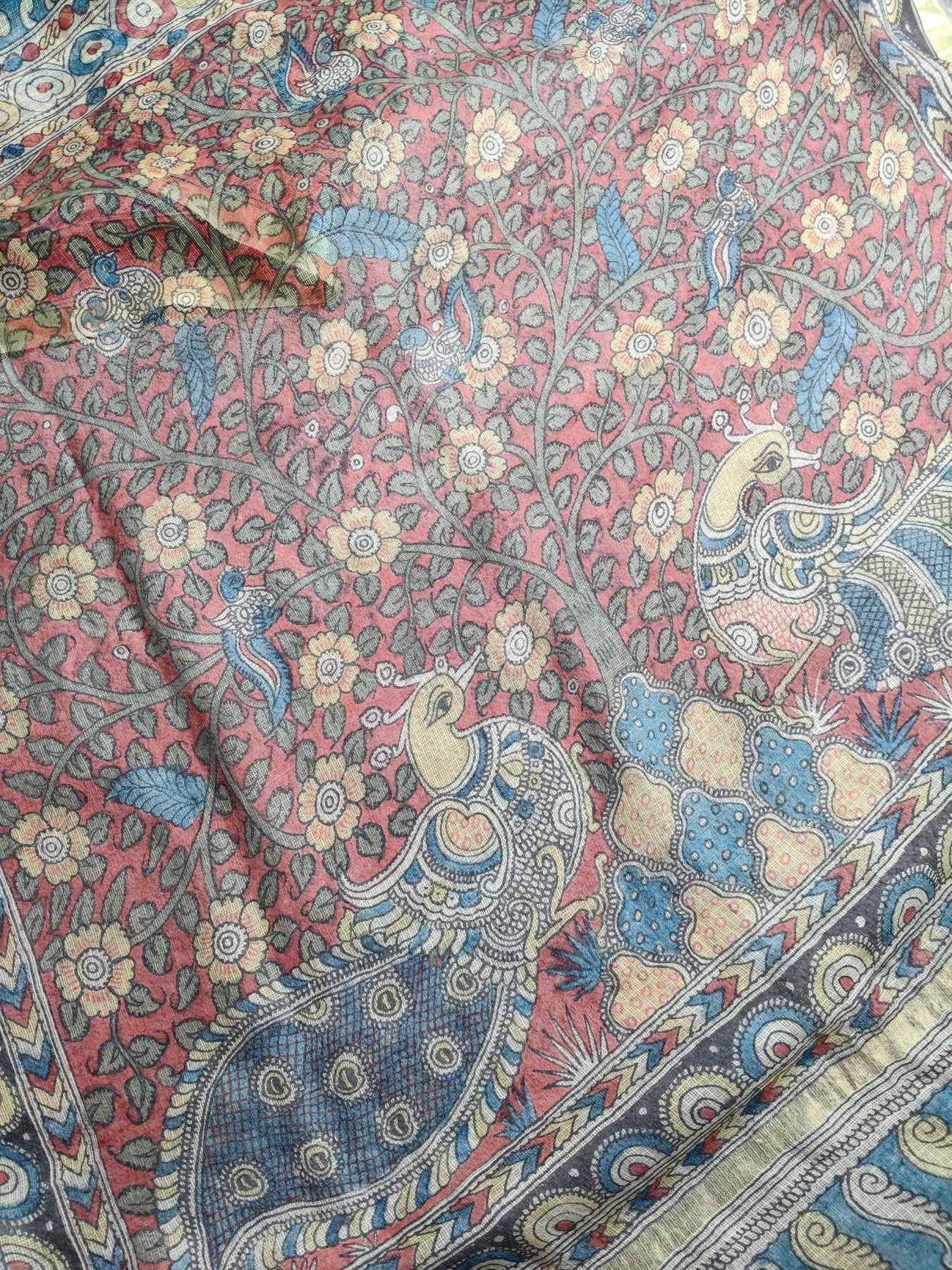 BLUE KOTA SILK PURE HANDLOOM KALAMKARI SAREE