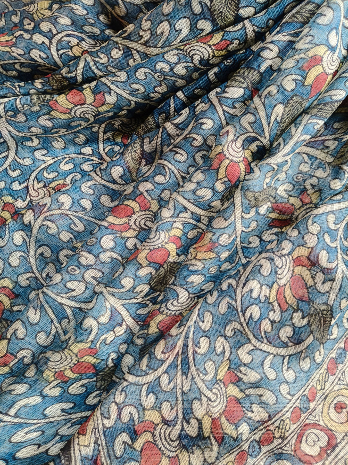 BLUE KOTA SILK PURE HANDLOOM KALAMKARI SAREE