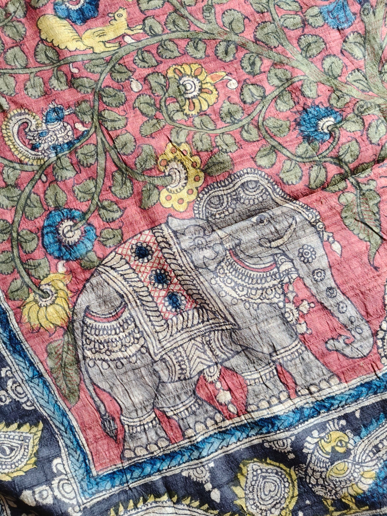 CREAM TUSSAR SILK PURE HANDLOOM KALAMKARI SAREE