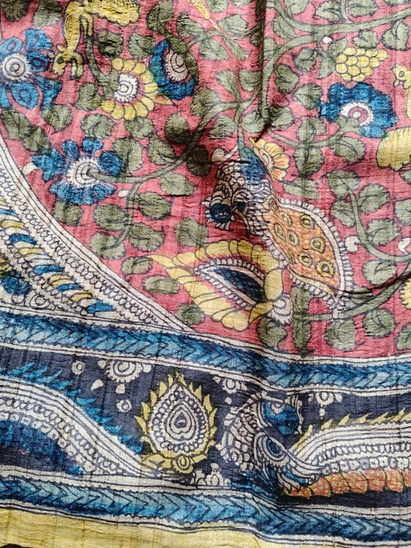 CREAM TUSSAR SILK PURE HANDLOOM KALAMKARI SAREE