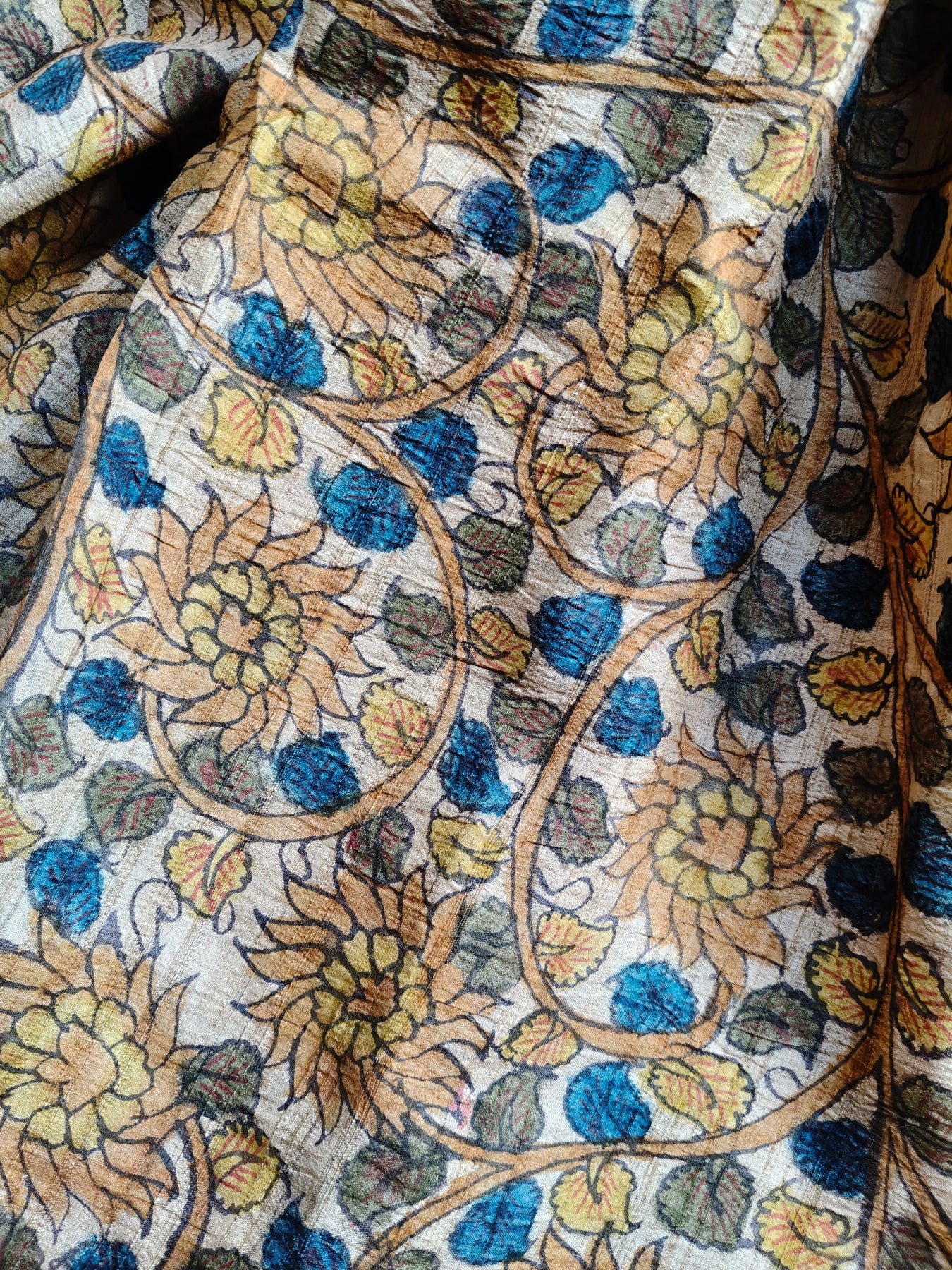 CREAM TUSSAR SILK PURE HANDLOOM KALAMKARI SAREE