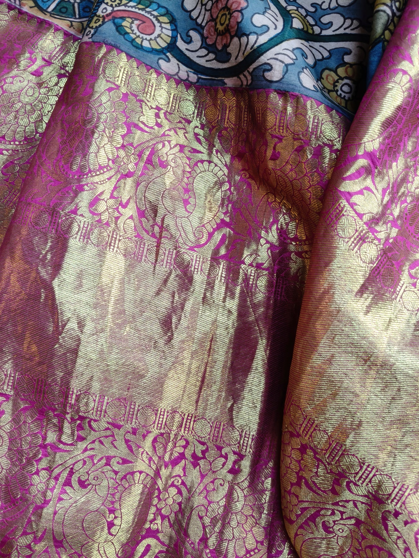 BLUE KANCHI SILK PURE HANDLOOM KALAMKARI SAREE