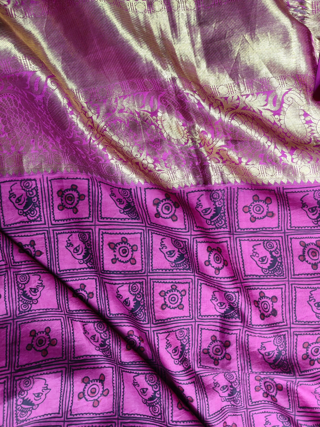 BLUE KANCHI SILK PURE HANDLOOM KALAMKARI SAREE