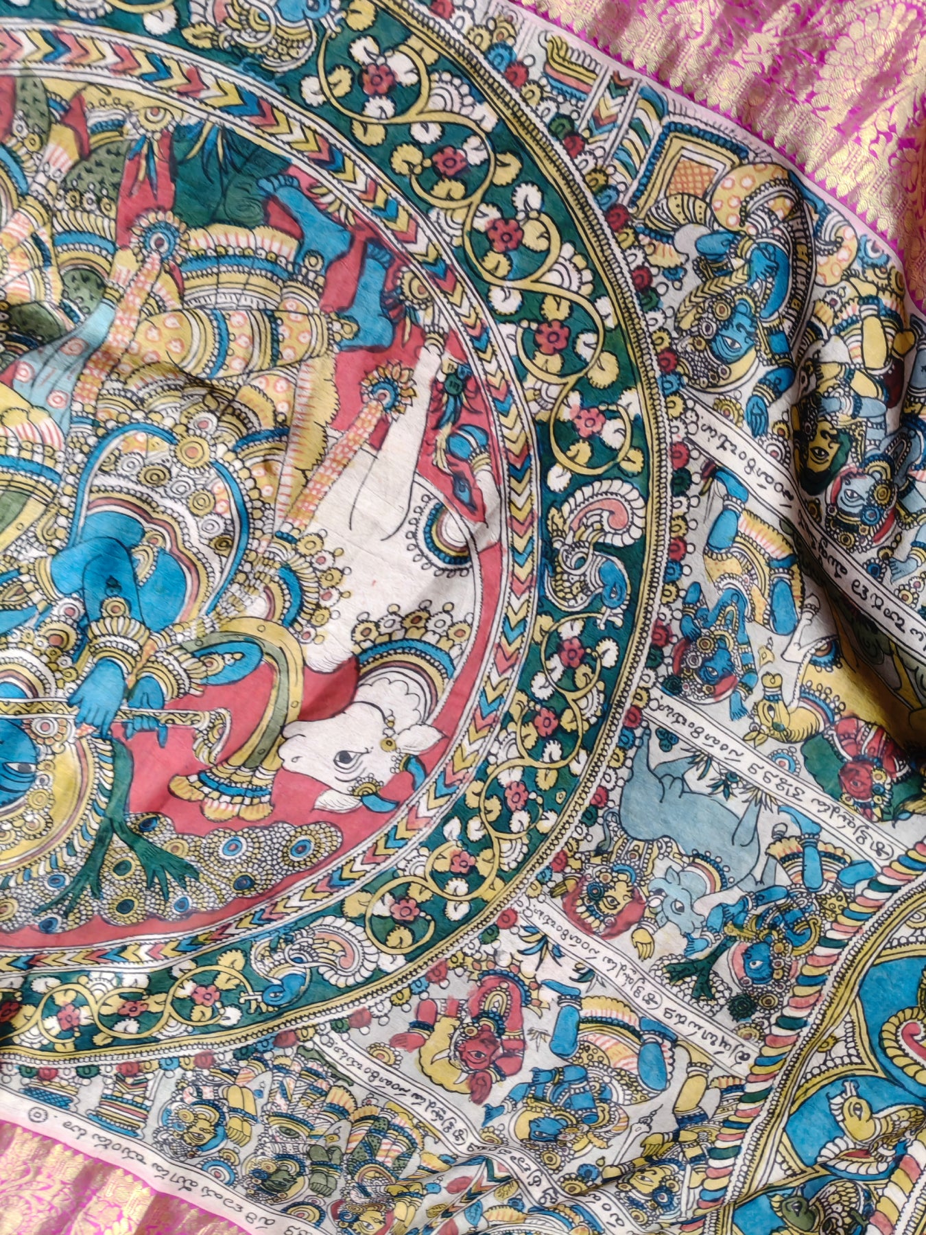 BLUE KANCHI SILK PURE HANDLOOM KALAMKARI SAREE