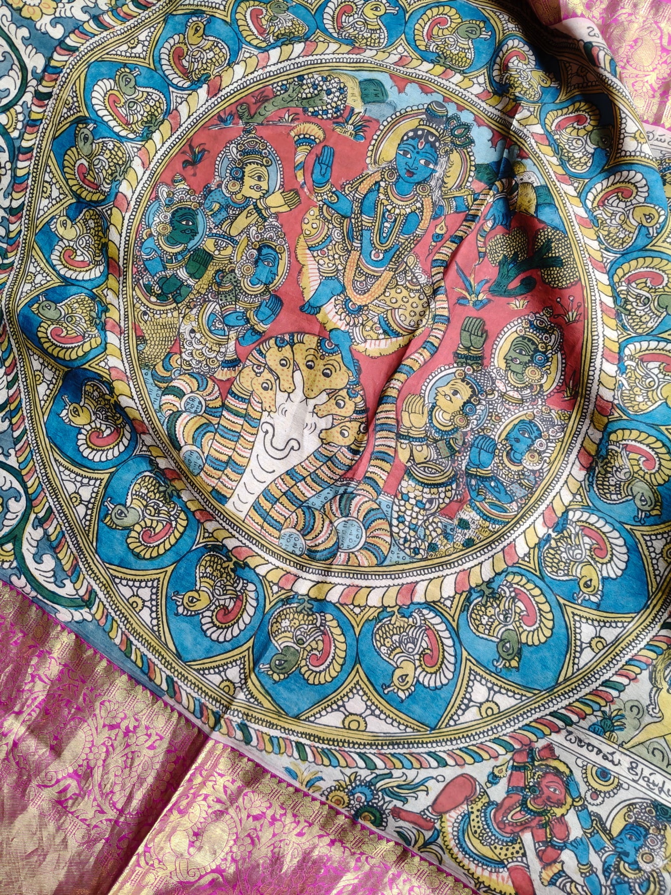 BLUE KANCHI SILK PURE HANDLOOM KALAMKARI SAREE