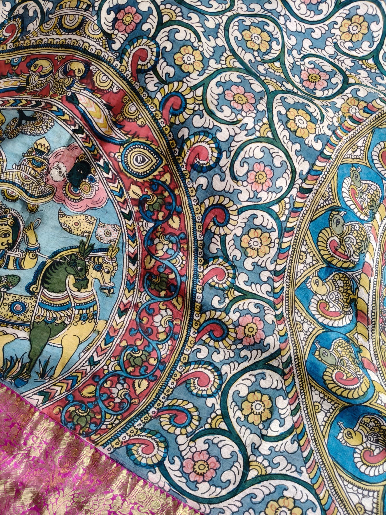 BLUE KANCHI SILK PURE HANDLOOM KALAMKARI SAREE