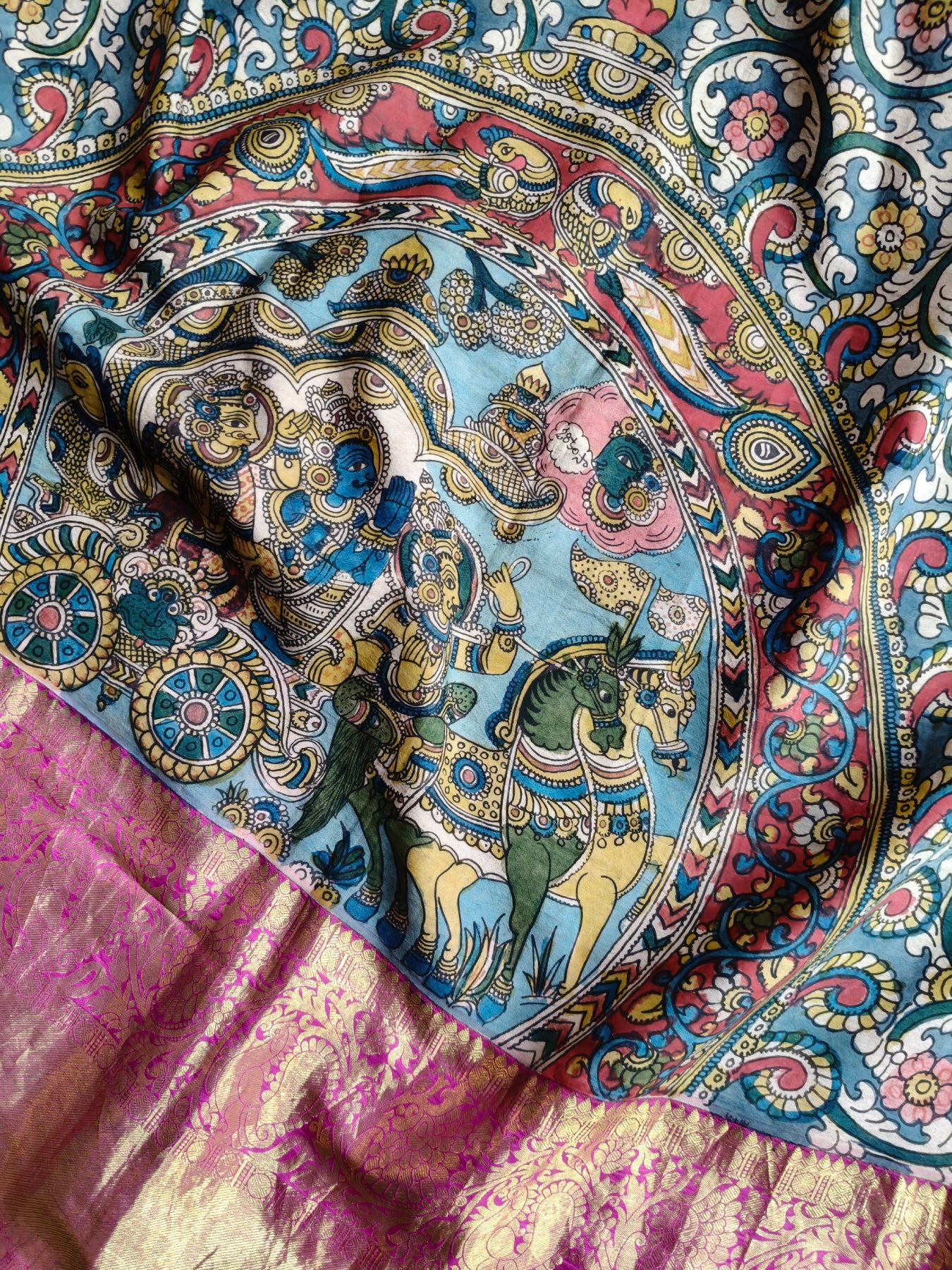 BLUE KANCHI SILK PURE HANDLOOM KALAMKARI SAREE
