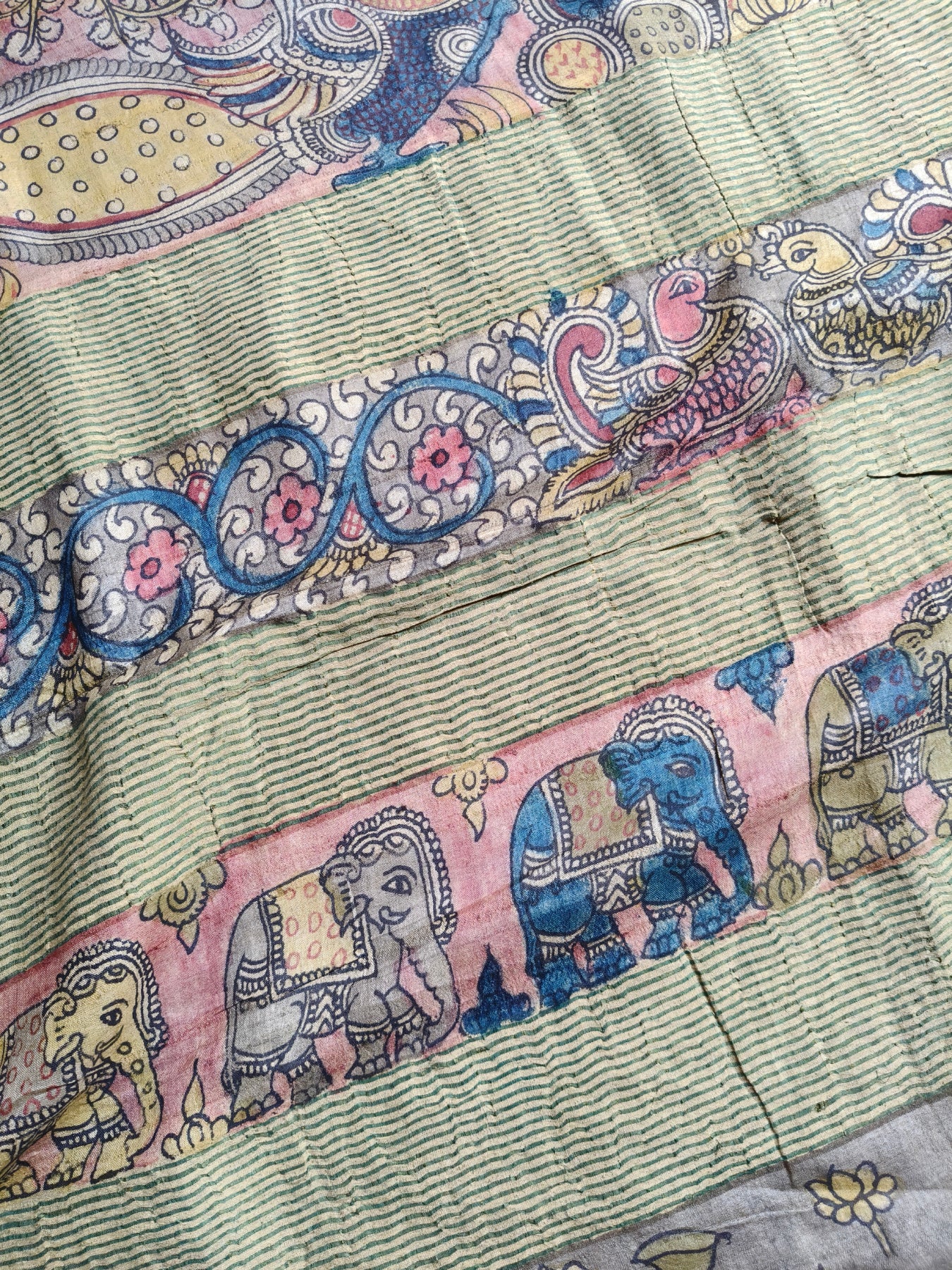 GREY TUSSAR SILK PURE HANDLOOM KALAMKARI SAREE