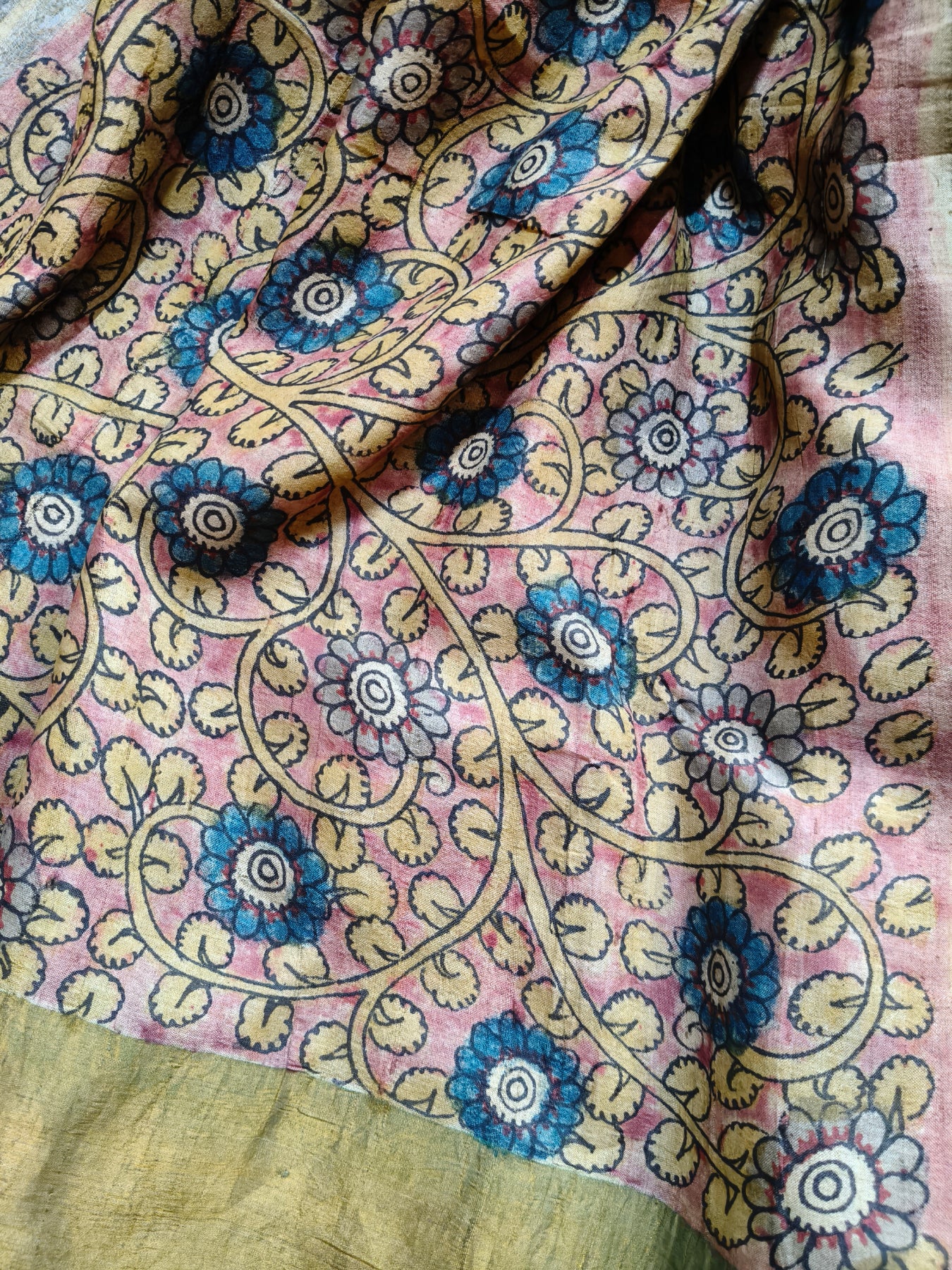 GREY TUSSAR SILK PURE HANDLOOM KALAMKARI SAREE