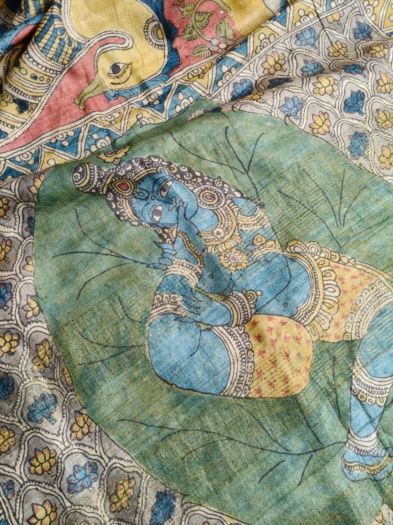 RED TUSSAR SILK PURE HANDLOOM KALAMKARI SAREE