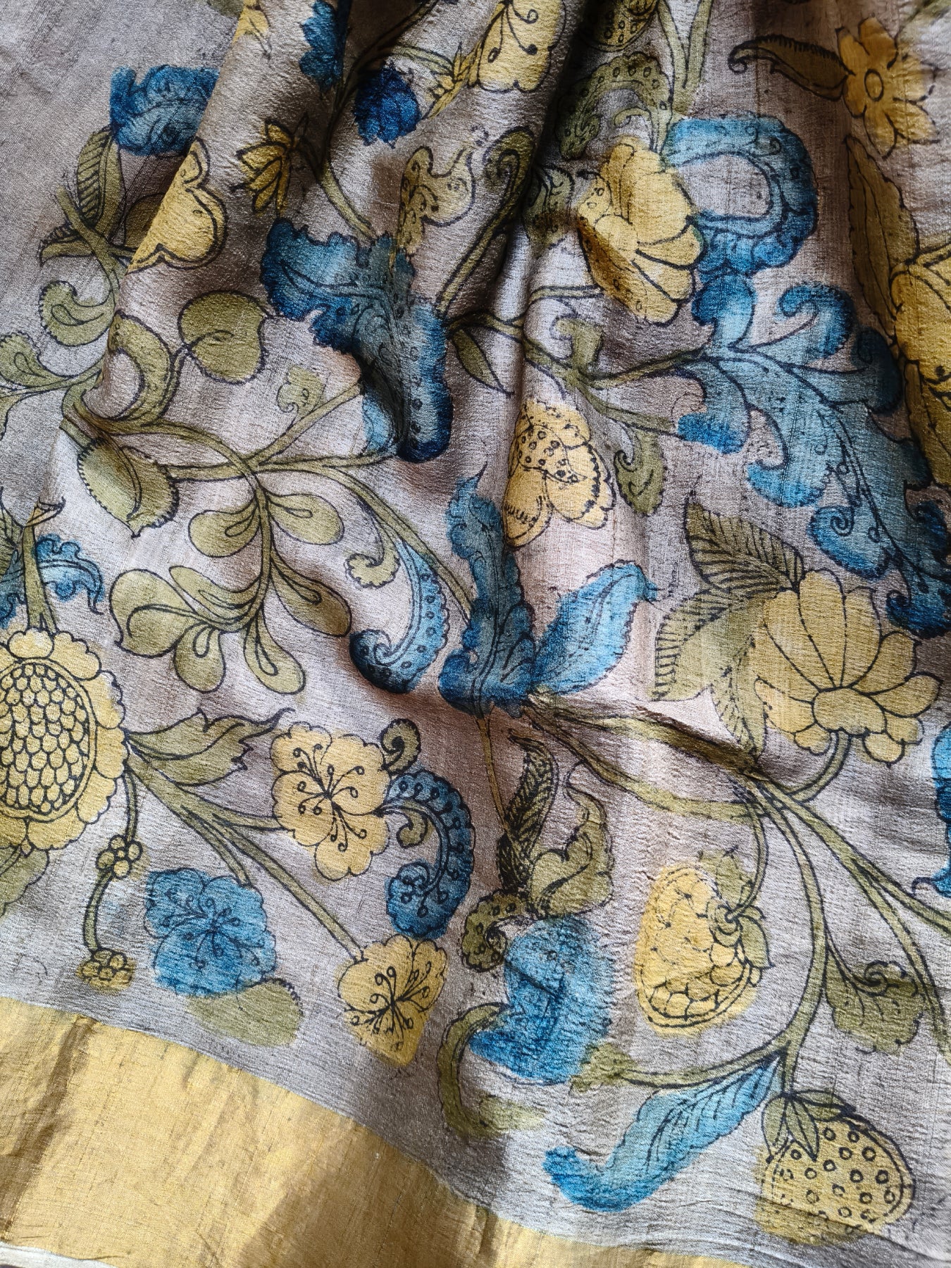 RED TUSSAR SILK PURE HANDLOOM KALAMKARI SAREE