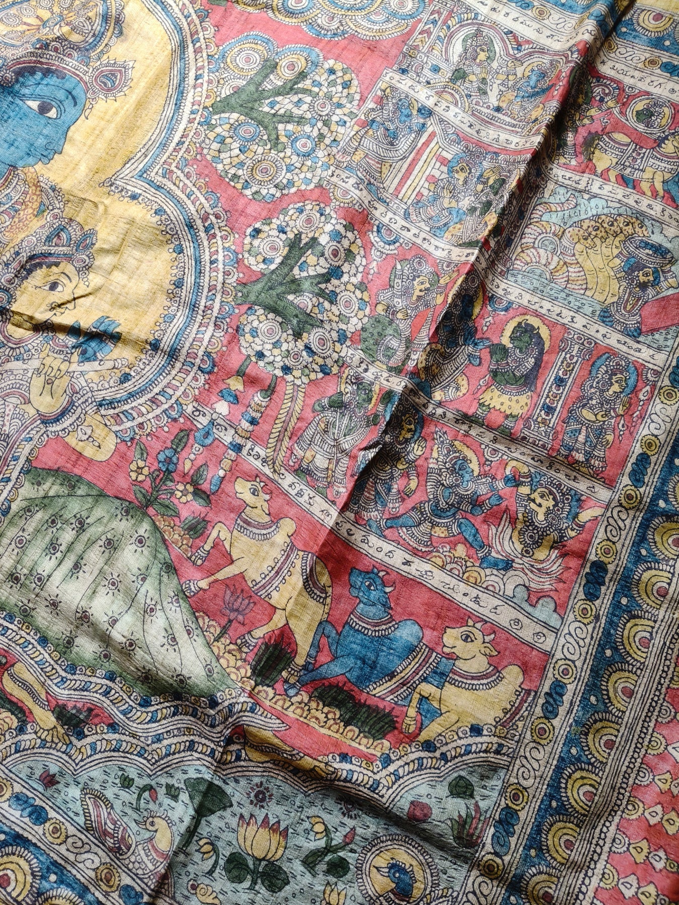 YELLOW TUSSAR SILK PURE HANDLOOM KALAMKARI SAREE