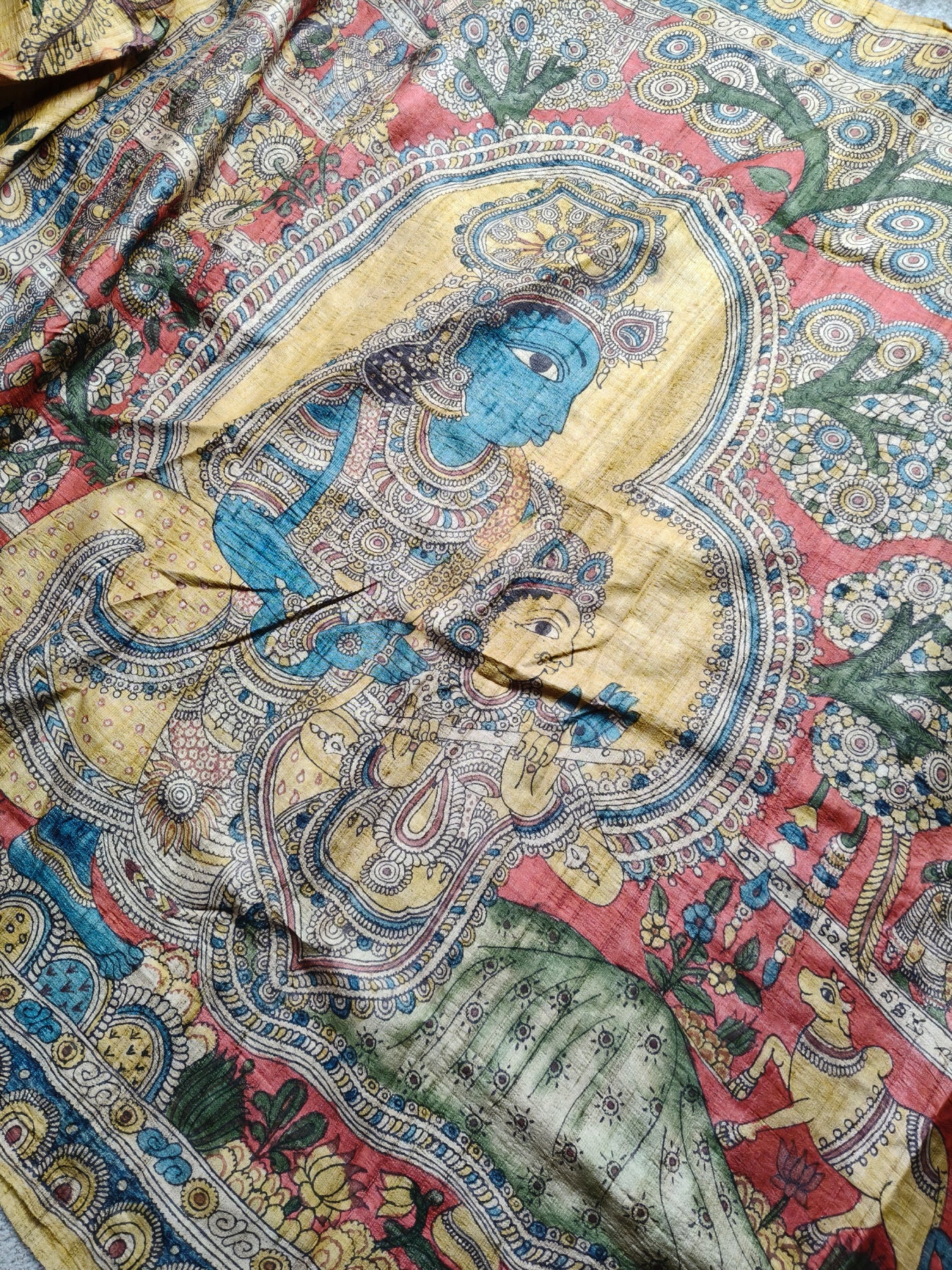 YELLOW TUSSAR SILK PURE HANDLOOM KALAMKARI SAREE