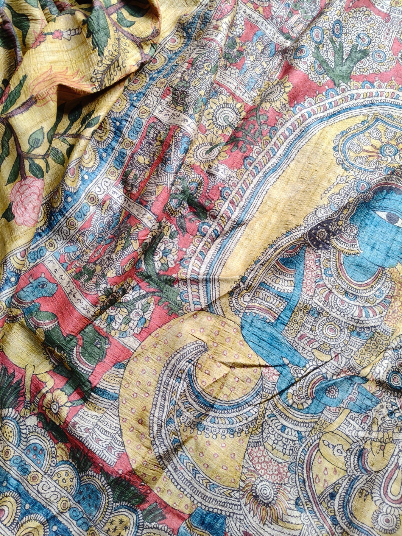 YELLOW TUSSAR SILK PURE HANDLOOM KALAMKARI SAREE