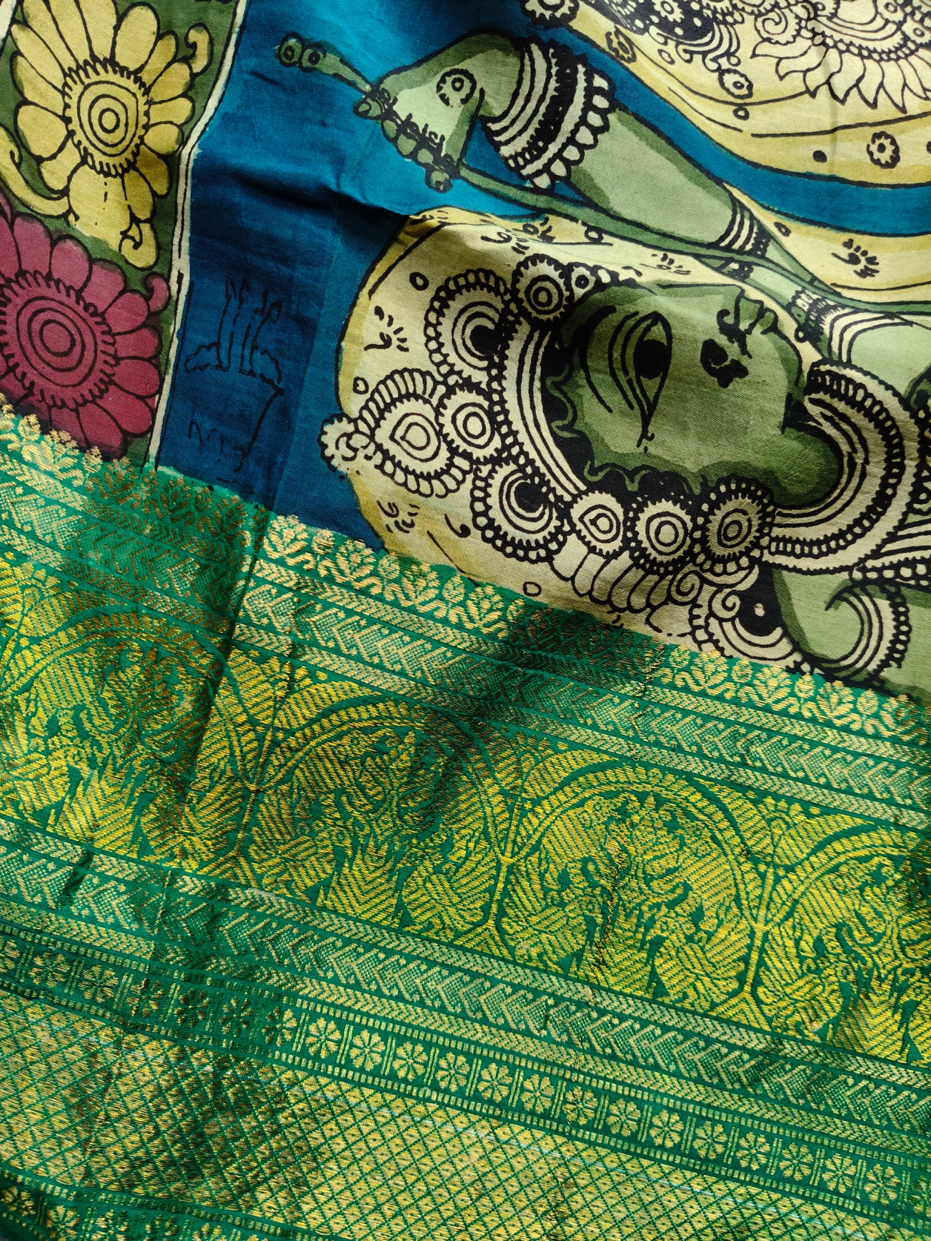 COLOURFUL CHANNAWARI SILK PURE HANDLOOM KALAMKARI SAREE