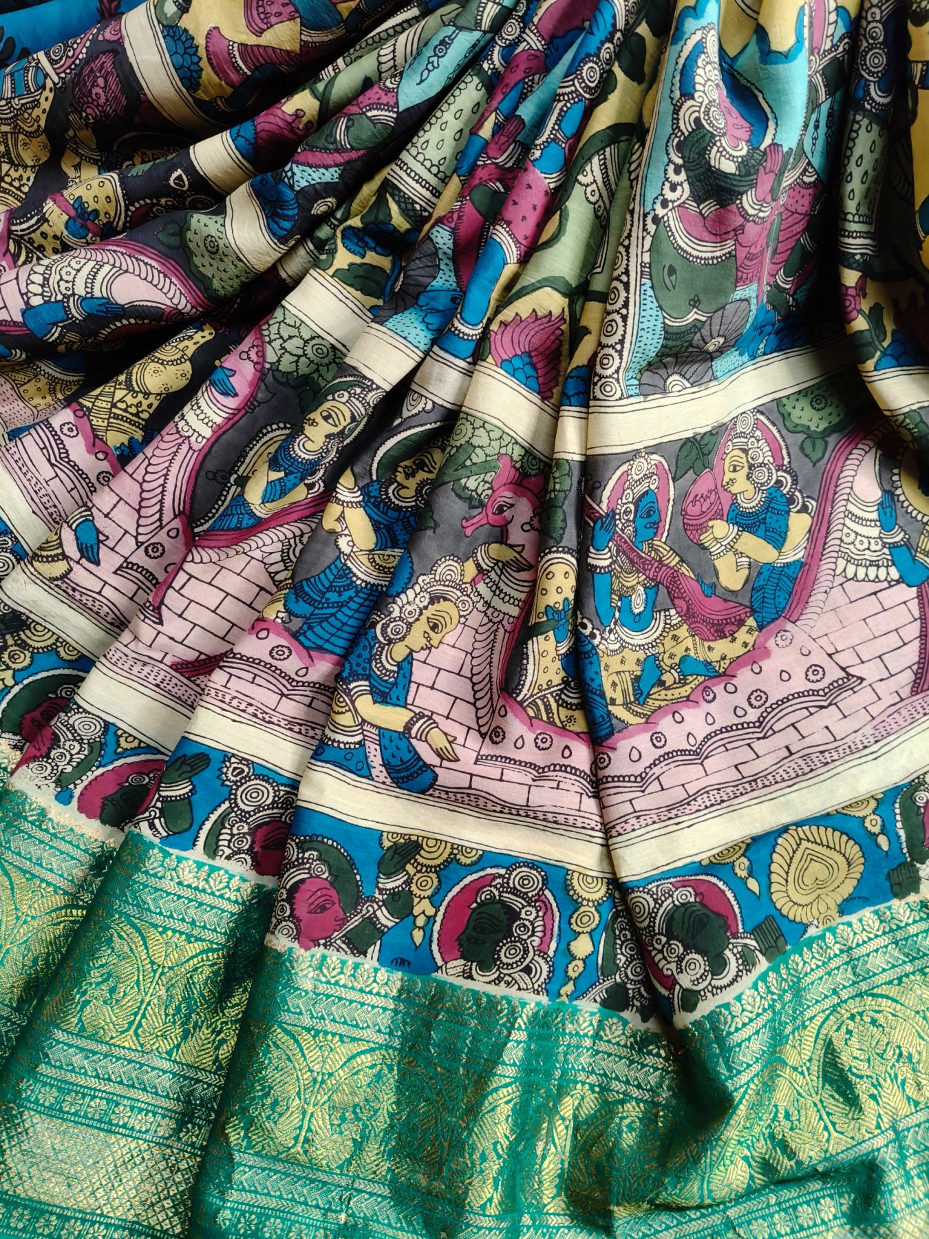 COLOURFUL CHANNAWARI SILK PURE HANDLOOM KALAMKARI SAREE