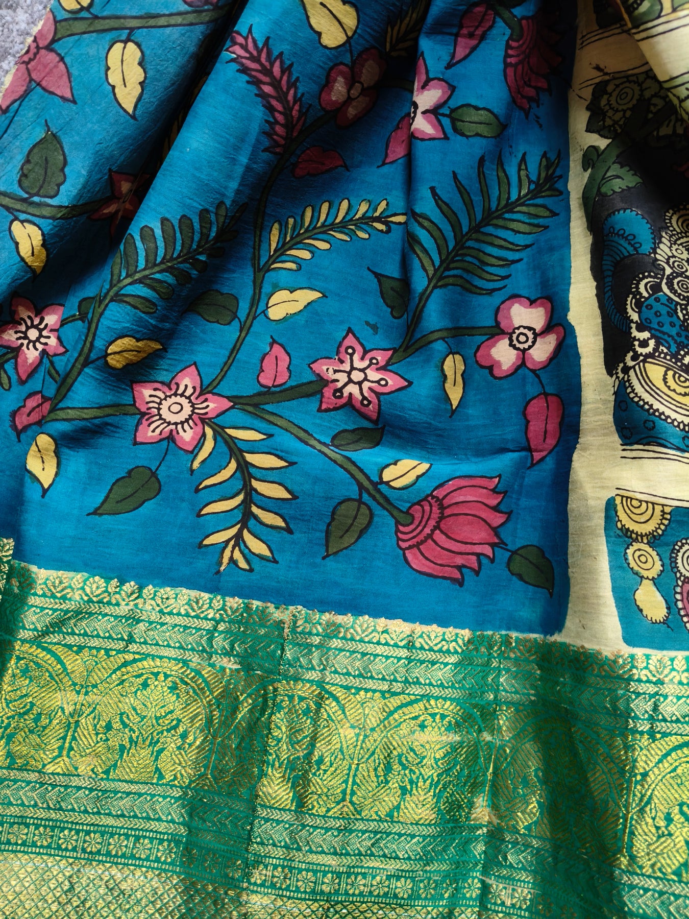 COLOURFUL CHANNAWARI SILK PURE HANDLOOM KALAMKARI SAREE