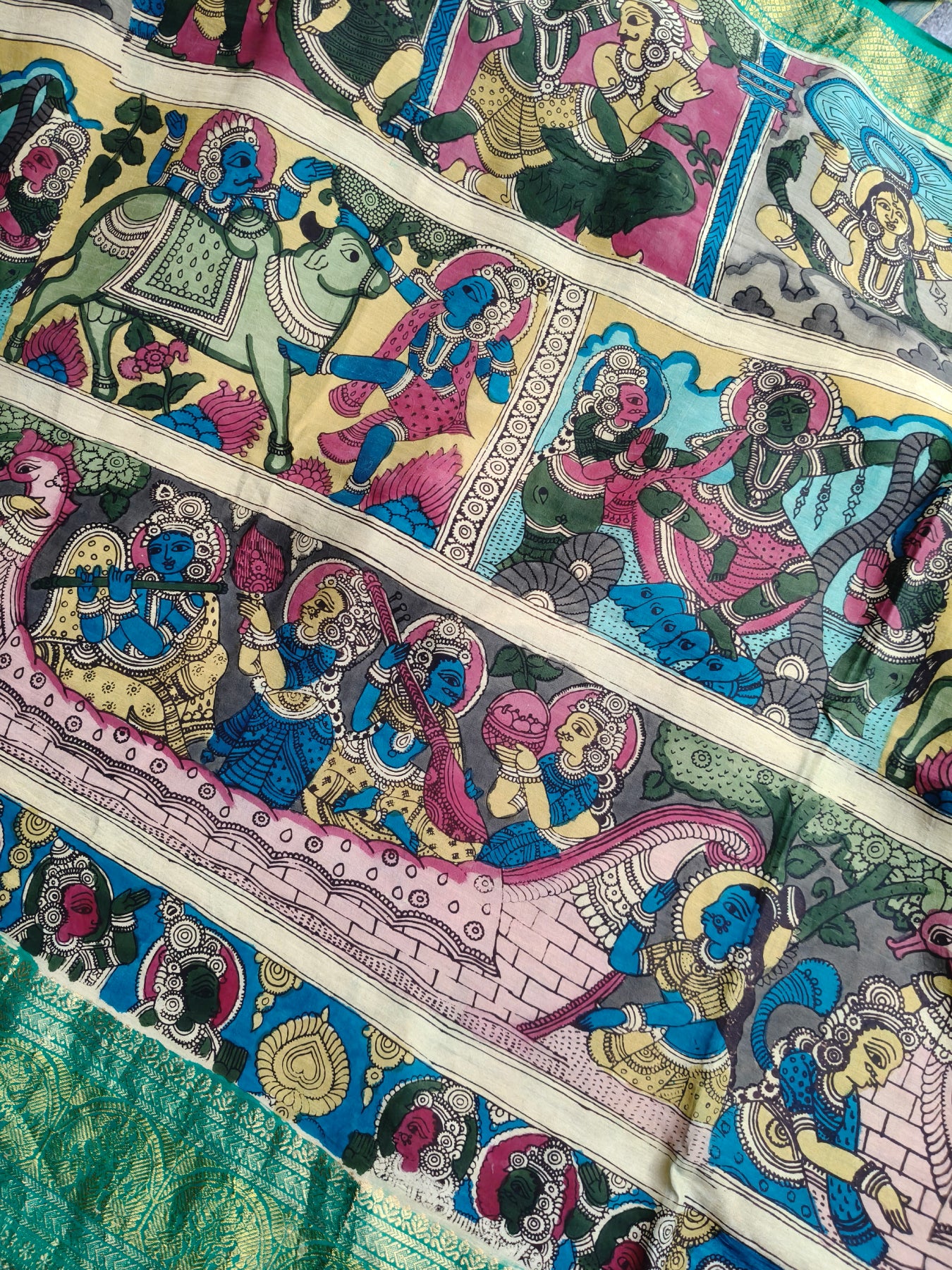 COLOURFUL CHANNAWARI SILK PURE HANDLOOM KALAMKARI SAREE