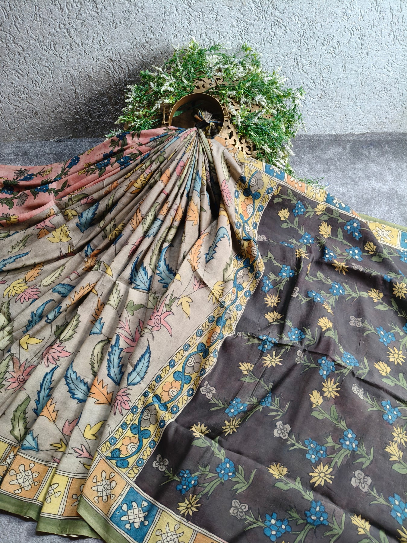 GREY SICO PURE HANDLOOM KALAMKARI SAREE